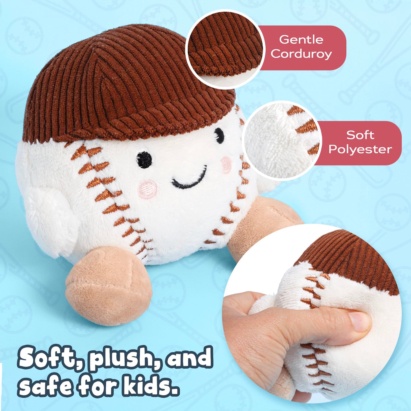Baseball Stuffed Animal, Baby Baseball Plush Sports Toy, Baby Sports Toys, Plushies for Boys and Girls