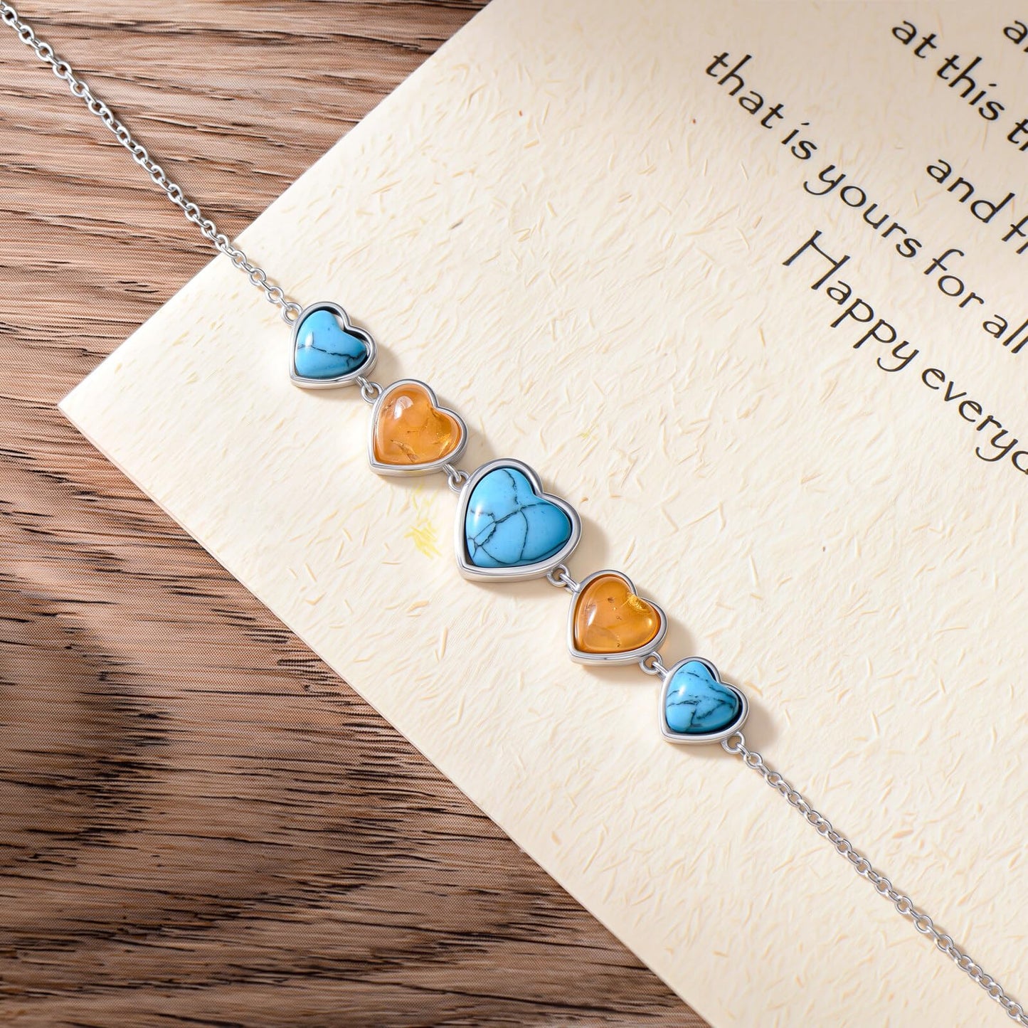 PEIMKO 925 Sterling Silver Heart Turquoise Amber Bracelet Southwestern Style Gifts for Women Mother