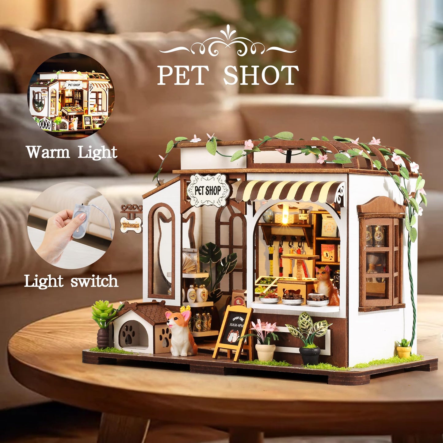 DIY Miniature House Kit- Miniature House Kit Adults Pet Shop Tiny House Kit Tiny Home Kit Birthday Gifts 3D Wooden Puzzle Home Decoration, Book Nook Kit for Adults Dollhouse Booknook