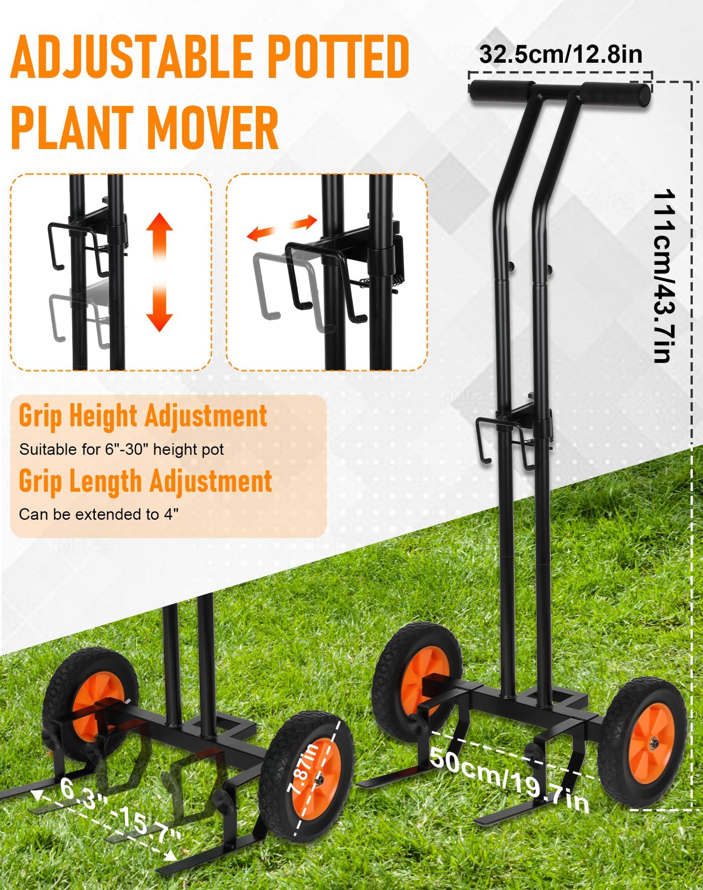 Deerift Heavy Duty Plant Caddy with Wheels, Plant Dolly Cart, Adjustable Grabbing Arm & Suction Cups for Easy Plant Movement, Versatile Indoor/Outdoor Plant Dolly Trolley Cart with Strap, Black