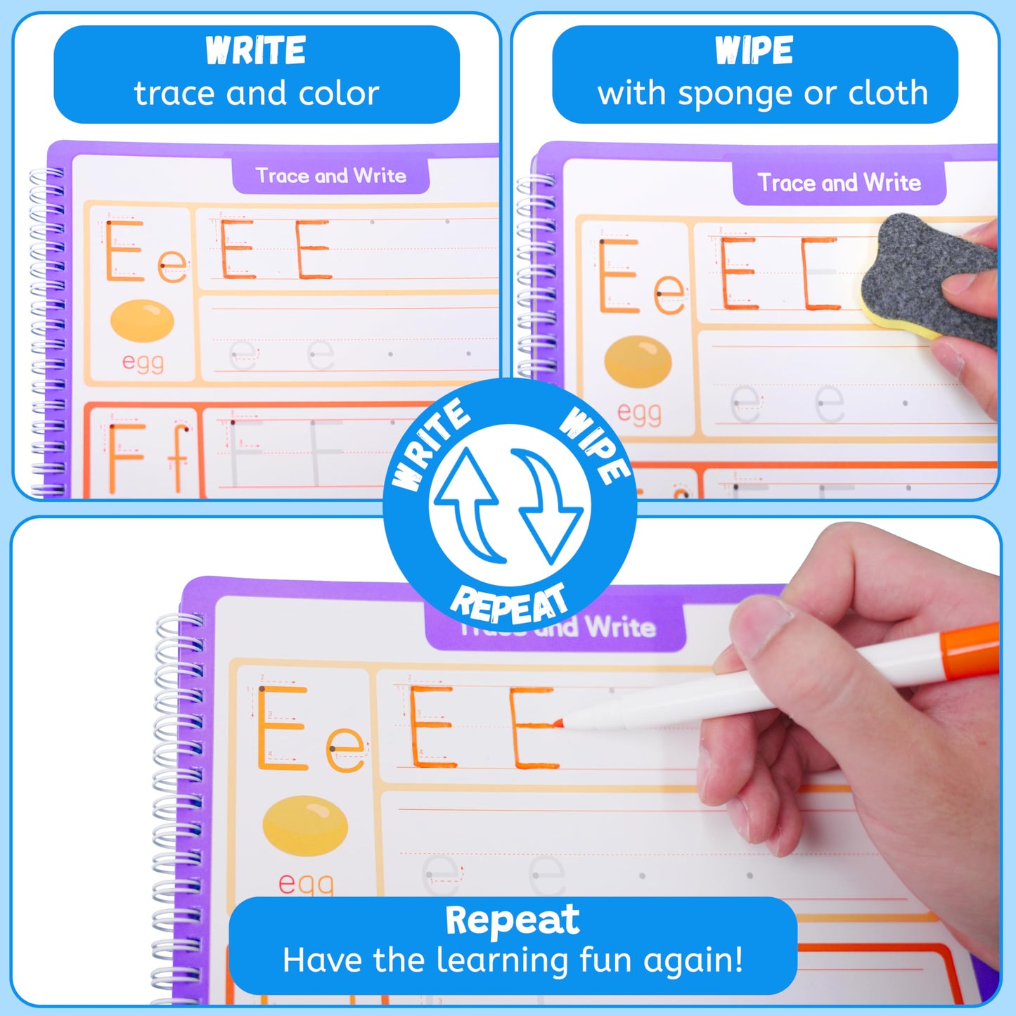 Lumikidz Preschool Learning Activities - Toddler Handwriting Practice and Tracing Books for Kids Ages 3-5, Montessori Busy Book, ABC Letter Number Workbooks, Autism Educational Gift for Boys and Girls