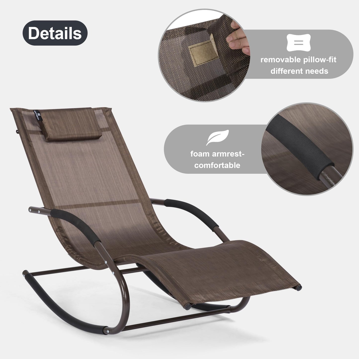mansion home Lounge Chairs, Chaise Lounges with Detachable Pillow for Patio, Lawn, Pool, Outdoor Lounge Chairs Set of 2, Brown