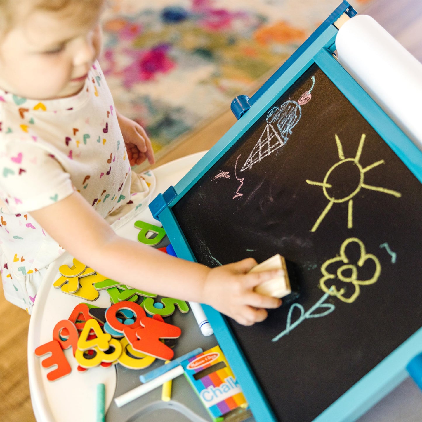 Melissa & Doug Magnetic Tabletop Easel, Deluxe Double-Sided Wooden Art Set with Chalkboard, Dry-Erase Board, Paper Roll Holder, Magnets & Art Supplies, Preschool Learning Toys for Kids Ages 3+