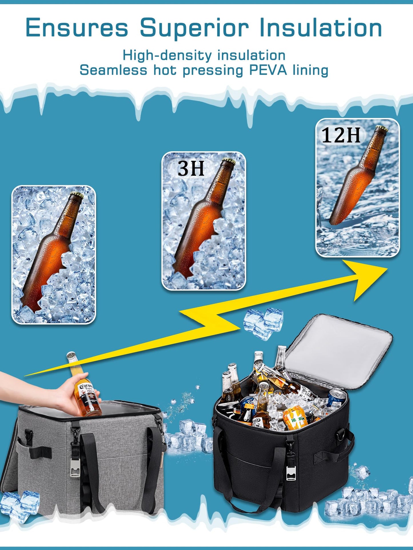 TuErcao Soft Cooler Bag, 9"x9"x9" 20 Cans Leakproof Insulated Small Ice Chest for Travel Beach Camping Picnic, Lightweight Portable Collapsible Cooler Box with Shoulder Strap for Car, Light Grey