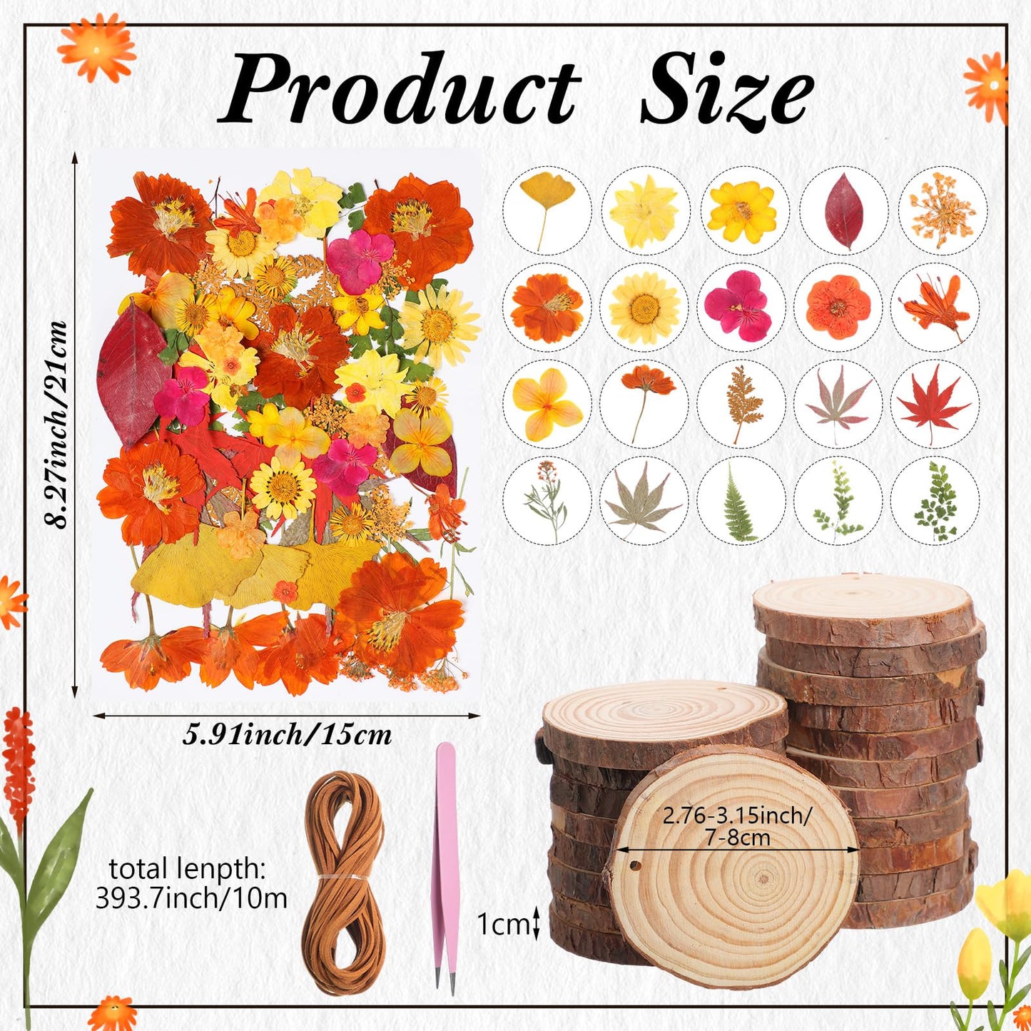 Maasechs 20 Set Spring DIY Wooden Crafts with Dried Pressed Flowers Leaves Unfinished Wood Slices Hanging Ornaments for Art Project Craft Wedding Home Decoration Gifts(Warm)