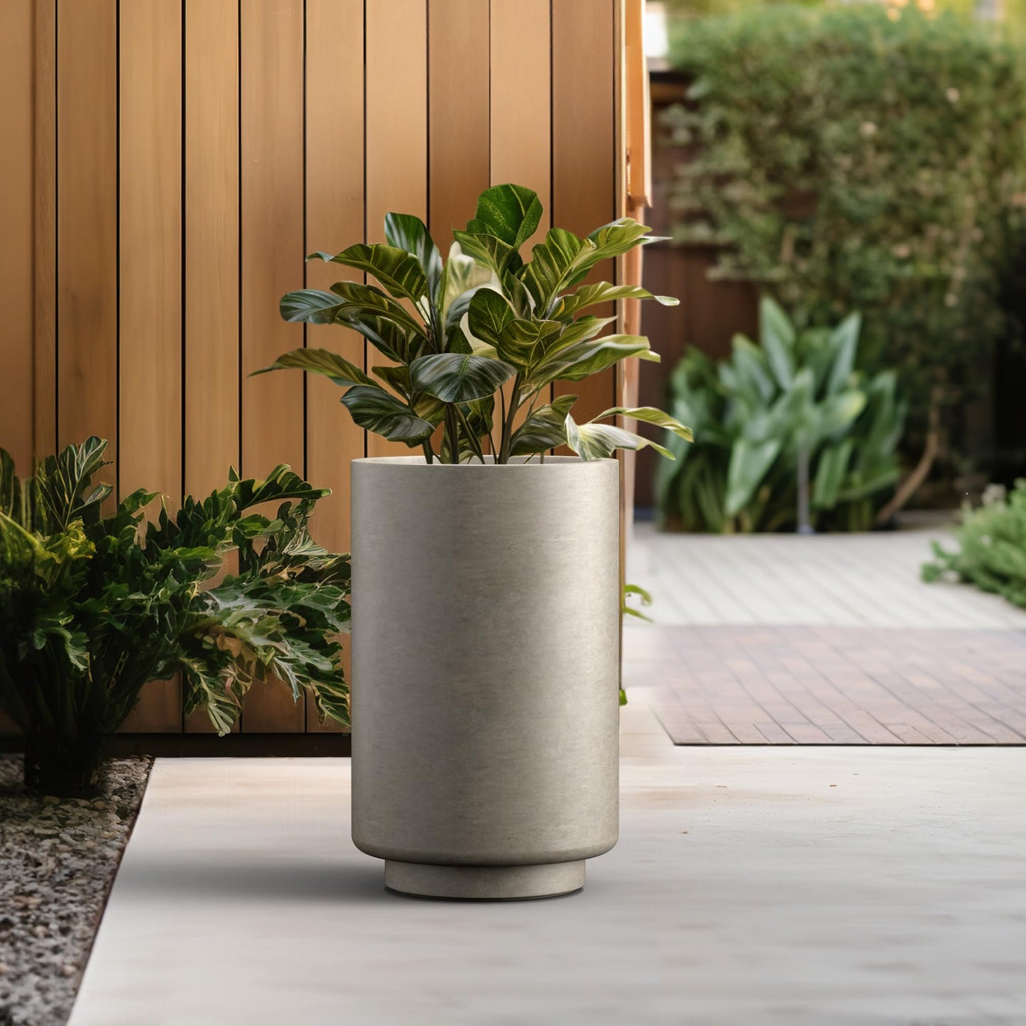 Kante 20.1-Inch Tall Cylindrical Concrete Planter, Round Outdoor Plant Pot with Drainage Hole and Rubber Plug for Indoor & Outdoor, Home, Patio, Garden, Weathered Concrete