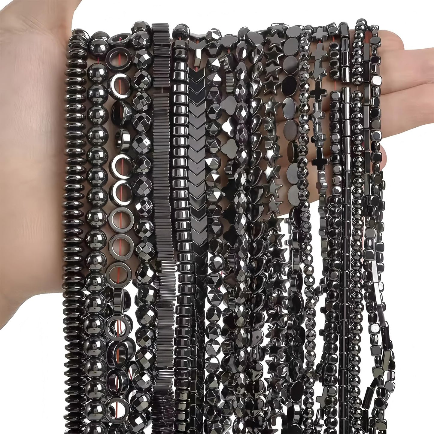 HAAMIIQII 50pcs 8mm Natural Black Hematite Loose Gemstone Beads Yin Yang Coin Shape Spacer Stone Beads for Jewelry Making DIY Bracelets Necklaces Crafting
