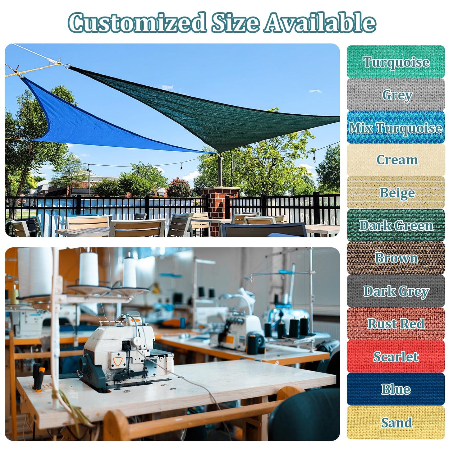 Shade&Beyond 8'x10' Sun Shade Sails Canopy Rectangle Sand 185GSM Shade Sail for Patio Deck Yard Backyard, (We Make Custom Size)