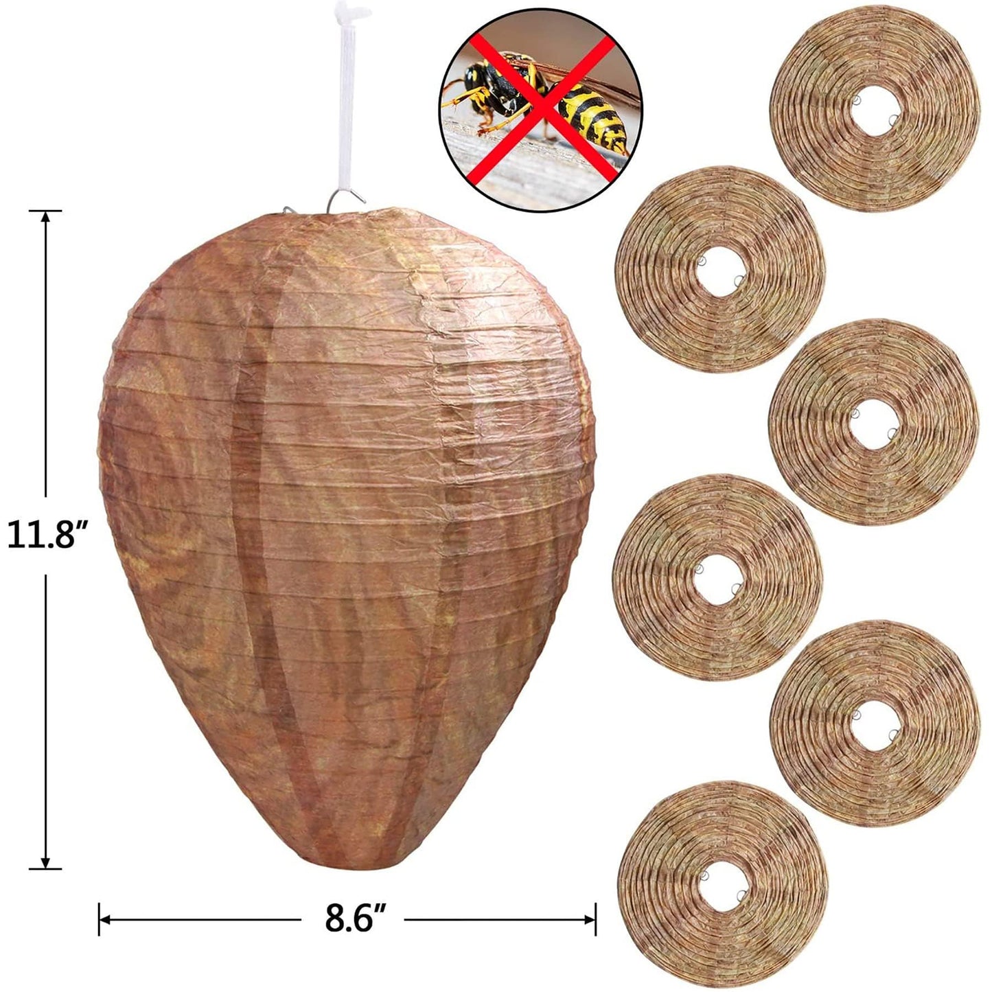 DECYOOL 2 Pack Paper Wasp Nest Decoy Hanging Wasp Nest Stay Away from Wasps Hornets Yellow Jackets(Paper Dark Brown)