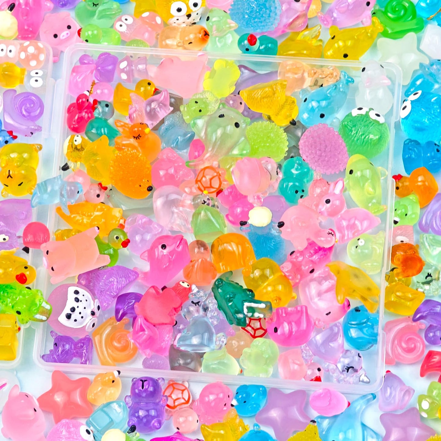 Feivando 160 Pcs Luminous Mini Resin Animal Figures Glow in the Dark Small Little Tiny Ducks Animal Miniature Figurines for Crafts Fairy Garden Accessories Micro Landscape Decoration