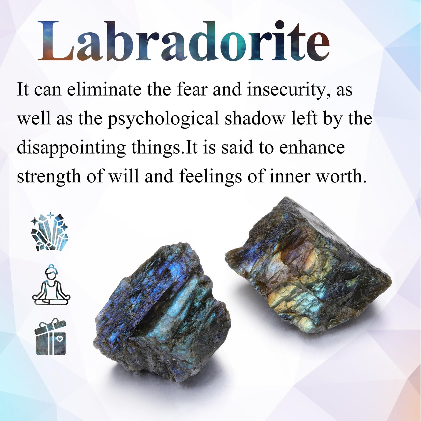 Jovivi 2pcs Raw Labradorite Crystals,Large 1.6-2.2" Healing Crystals Natural Rough Stones Crystal for Tumbling, Cabbing, Home Decoration, Polishing, Wicca & Reiki
