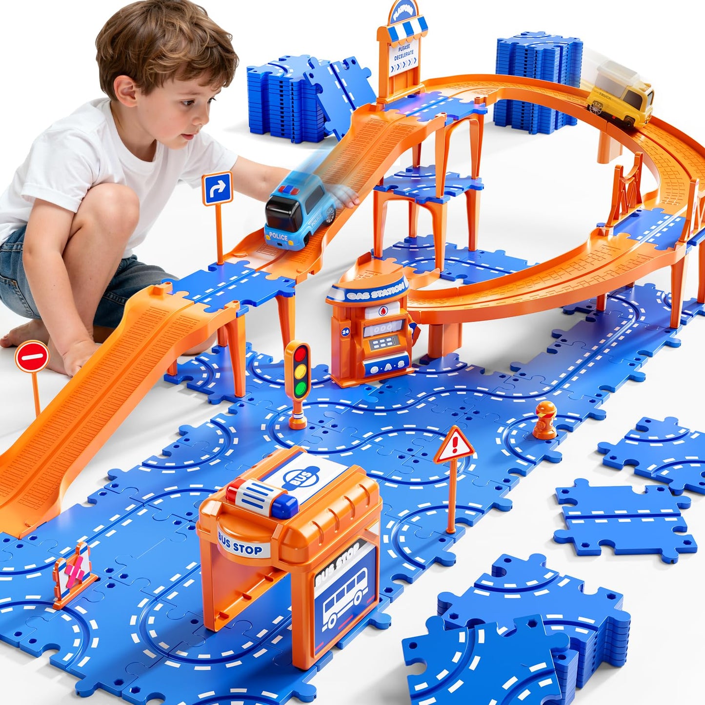 NIPLOOOW Puzzle Race Car Track Set for Kids 3-5, Floor Puzzle Track Car Set, Toddler Toys for 3 4 5 6 Years Old Boys, Toys Gift for Kids Boys Girls Age 3 4 5 6 7 8 Years Old