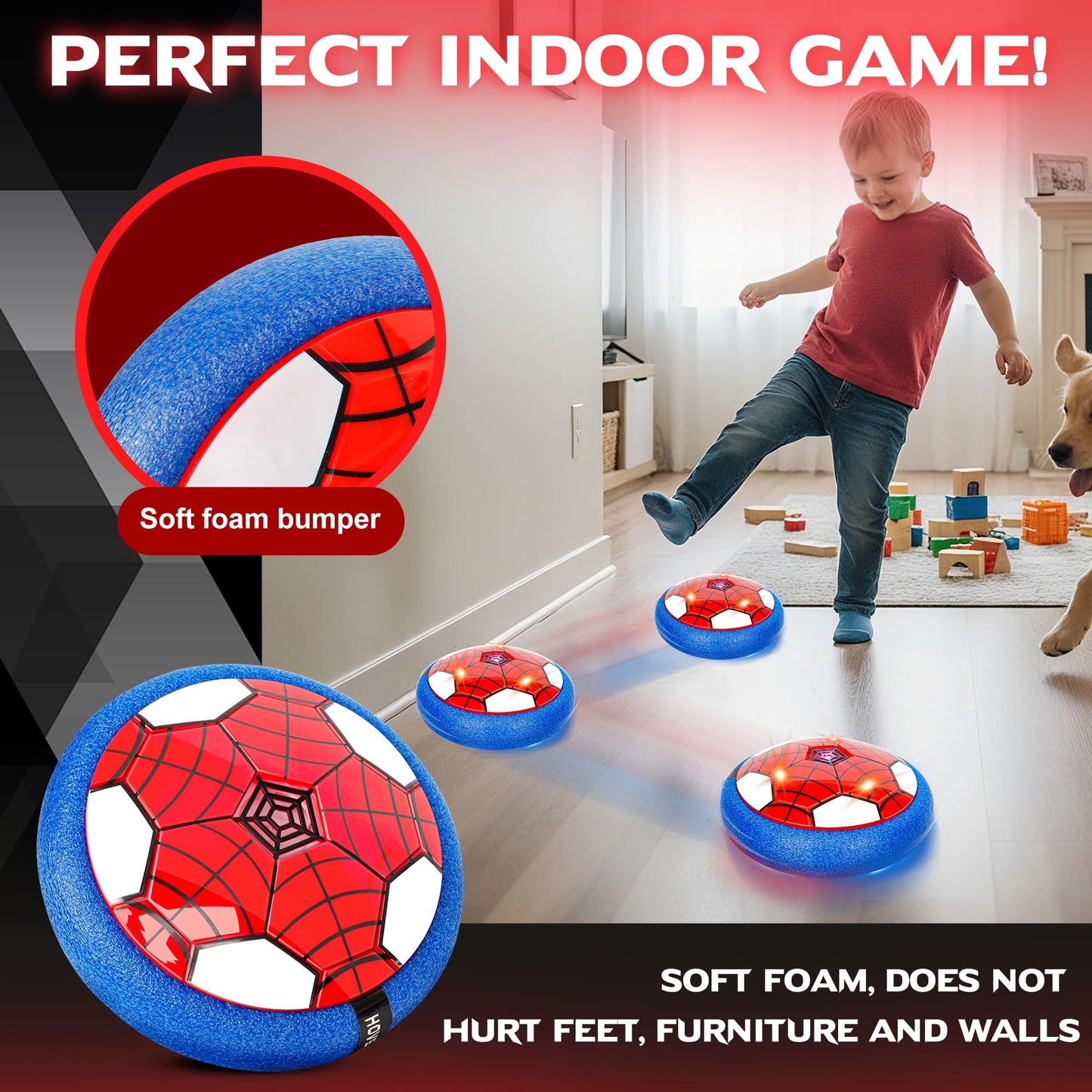 HitToys Hover Soccer Ball Toys for Kids, 2 Pack Indoor Soccer Ball Toy with Led Light for Old Boys Girls Light-Up Toys Floating Football Game Birthday Gift