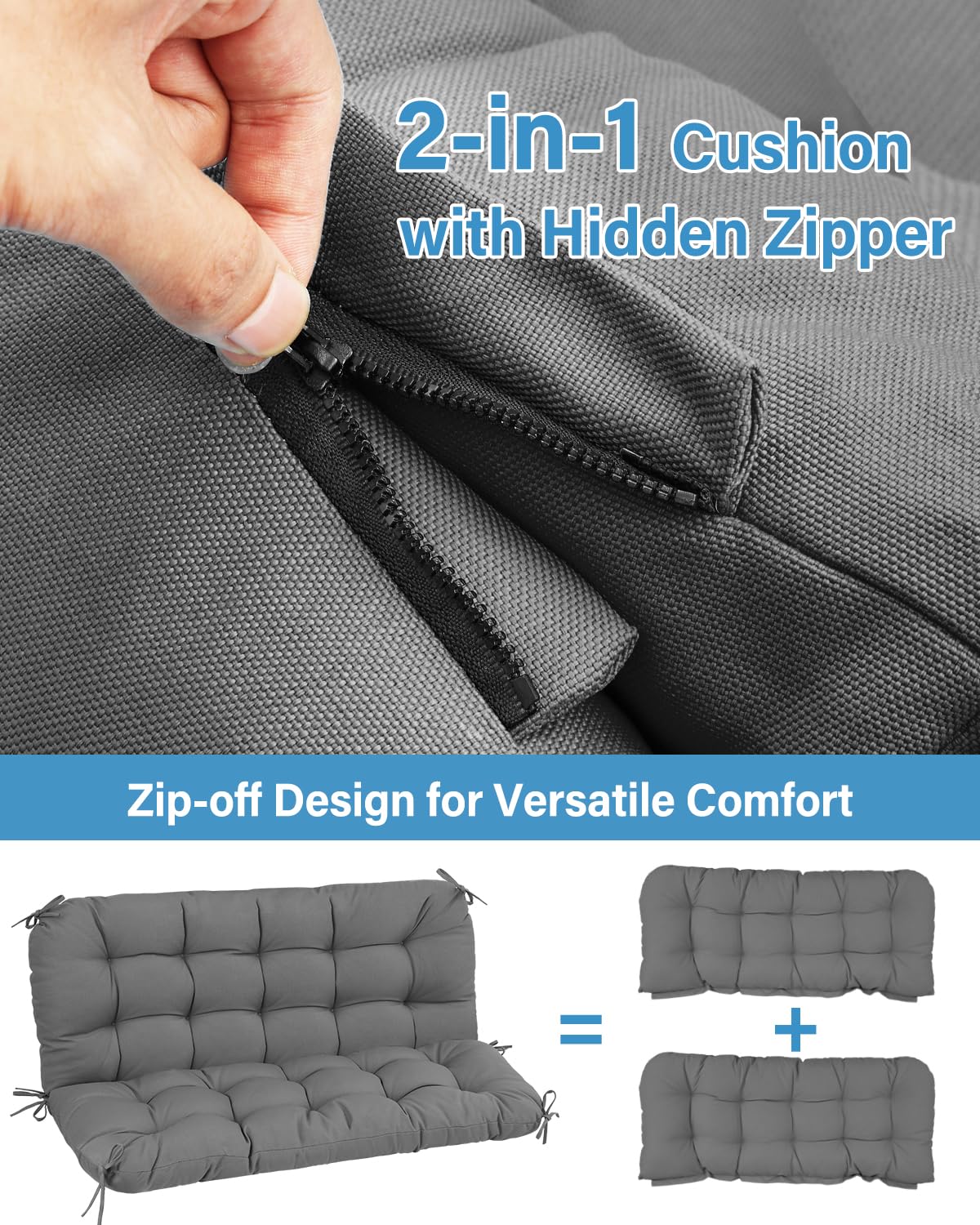 YEFU Porch Swing Cushions for Outdoor: 48 inch 5" Thick Outdoor Swing Cushions with Backrest - 2 Seater with Non-Slip Ties - UV Protection Bench Cushion for Patio - Waterproof & Machine Washable