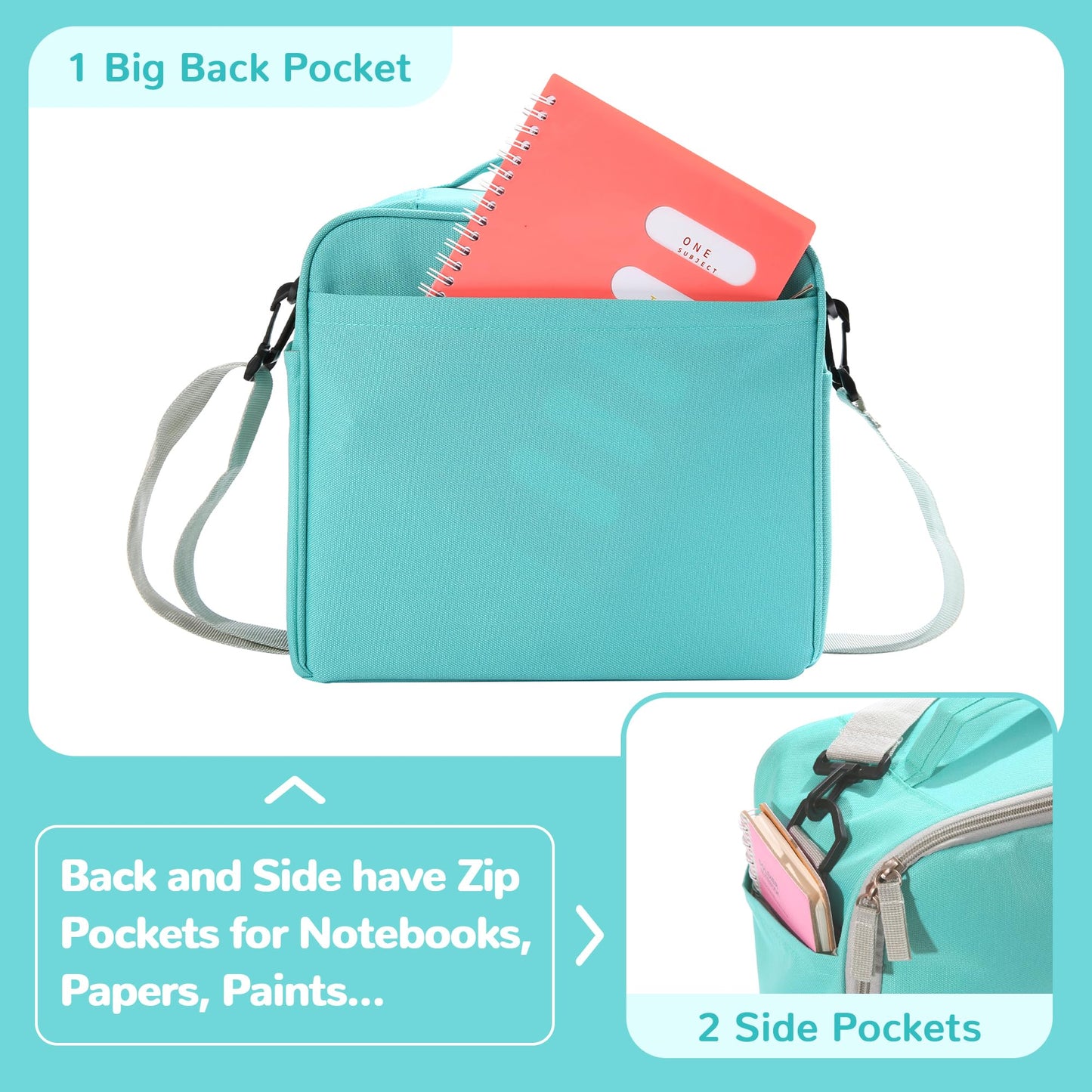 Togood Marker Organizer Bag - Large Storage Crossbody Tote for Marker Pens 130PCS+, Portable Art Supplies Case for Pens, Pencils, Books. Light Green