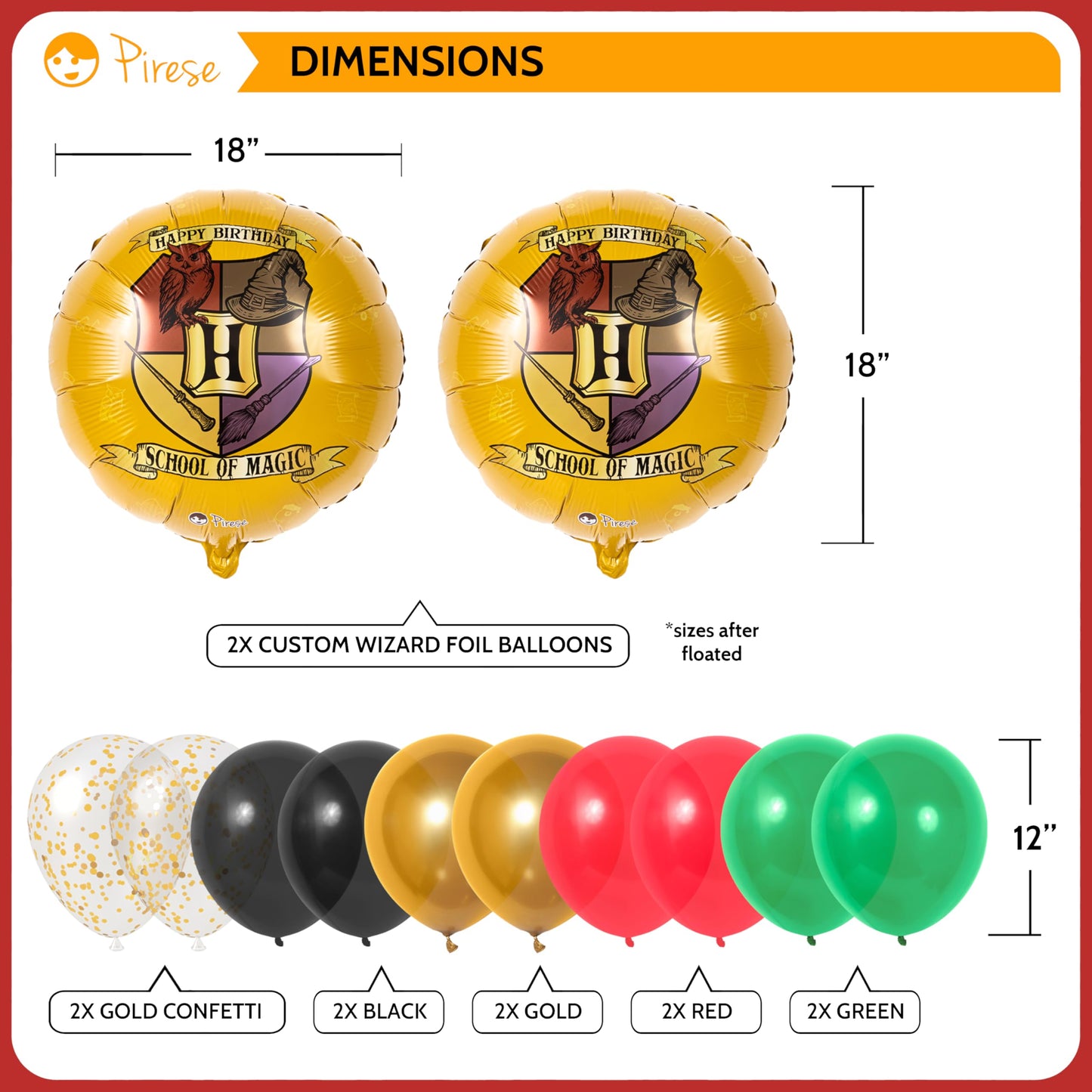 Pirese Wizard Birthday Decorations, Magical Happy Birthday Banner with Balloons, Pre-Strung Party Supplies, Gold Confetti Balloons & Unique Pirese Foil Balloon, Magical Decor for Kids & Adults