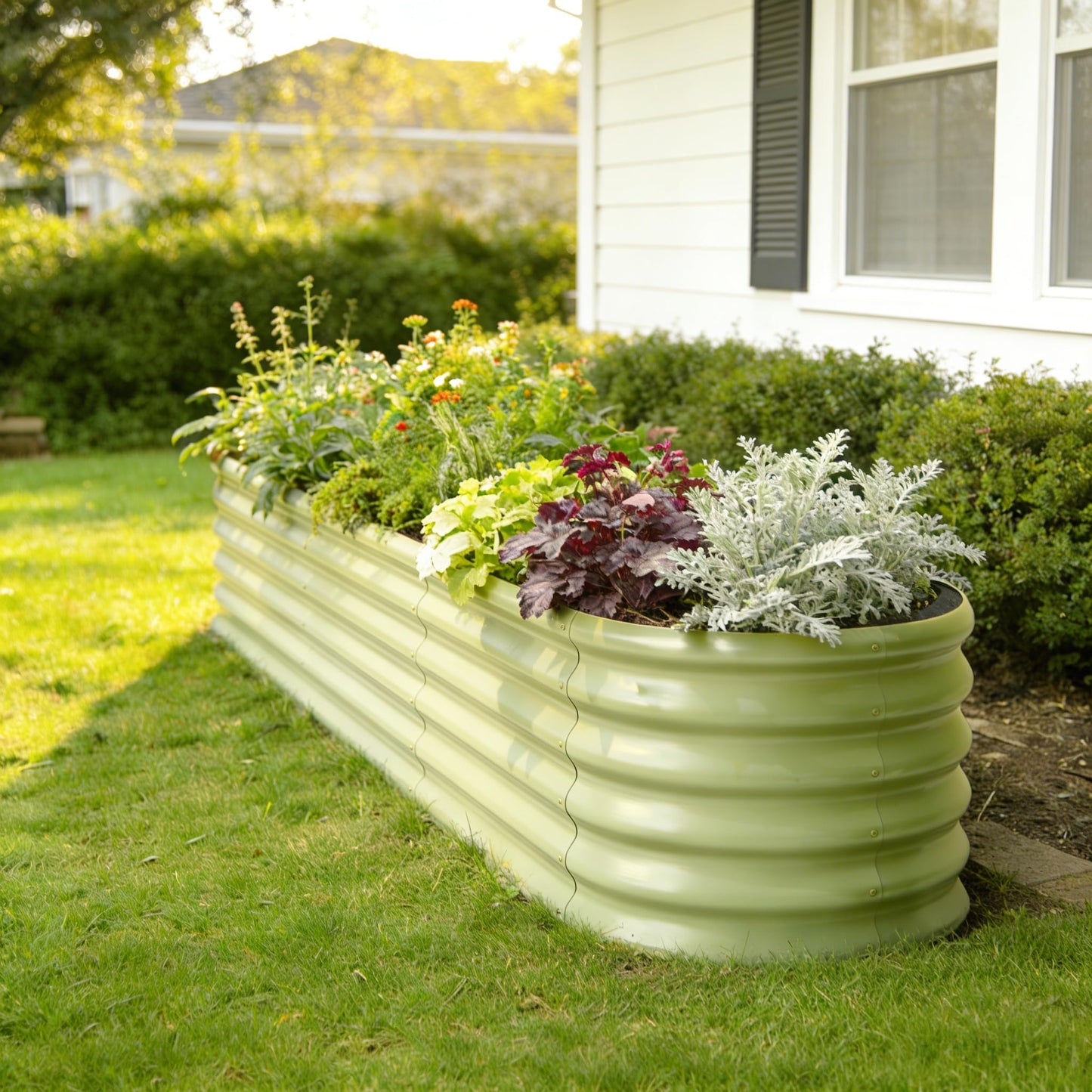 Annoell 2-Pack Galvanized Raised Garden Bed 8x4x1.5 | 10x2x1.5 ft, 18" Tall Metal Planter Boxes Outdoor for Herb Vegetable, Modular Raised Flower Bed for Gardening with Zn-Al-Mg Coated - Sand Beige
