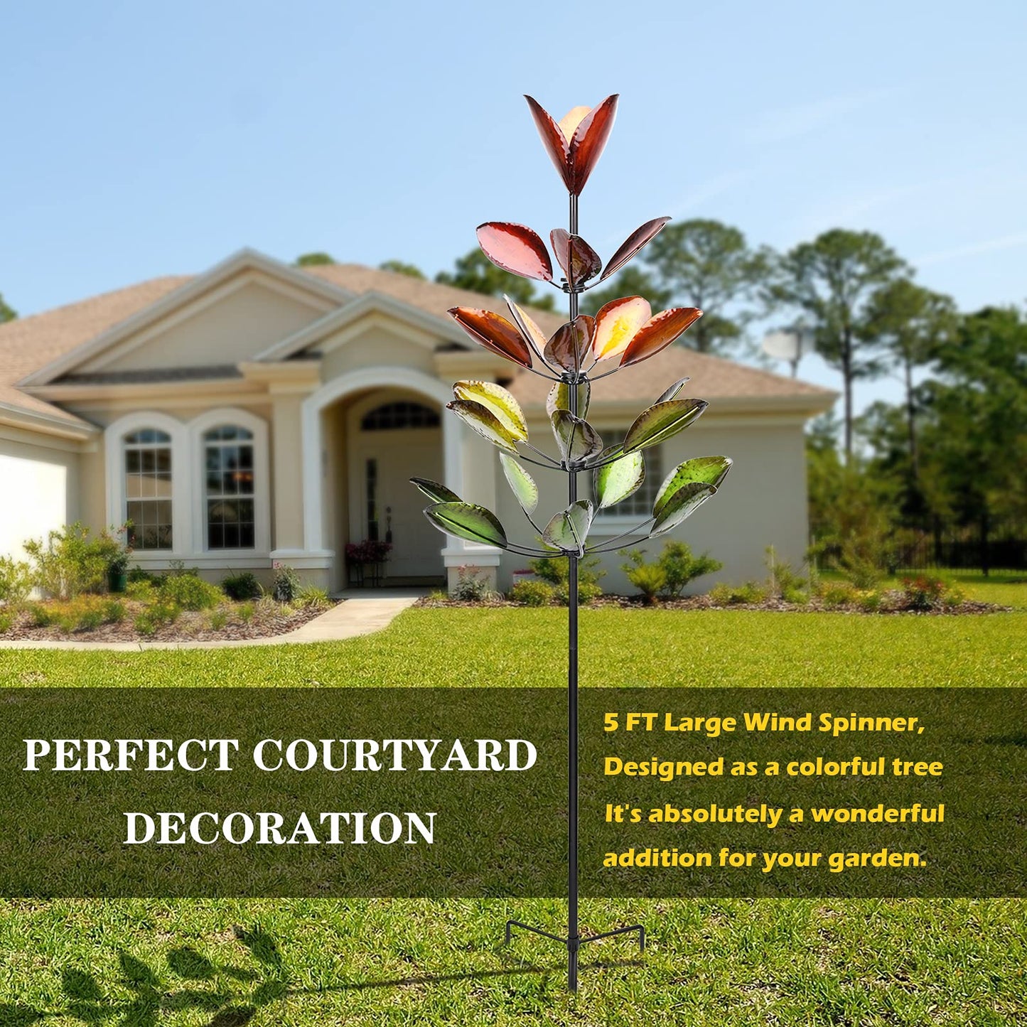 Large Metal Garden Wind Spinner - Kinetic Sculptures 5 FT Windmills Outdoor Metal Wind Spinners for Yard and Garden Wind Spinner Green Tree