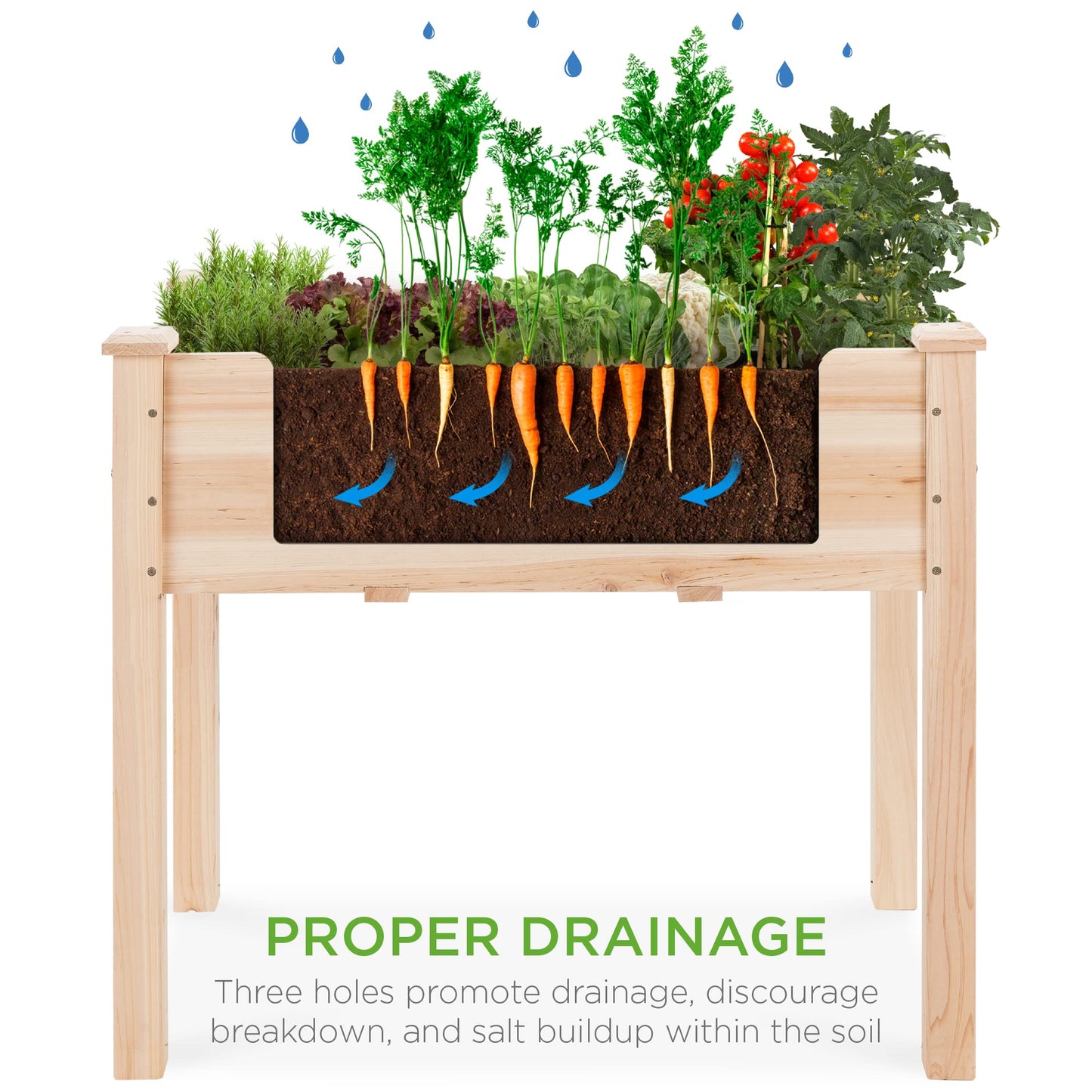 Best Choice Products 34x18x30in Raised Garden Bed, Elevated Wood Planter Box Stand for Kids, Backyard, Patio, Balcony w/Bed Liner, 150lb Capacity - Natural