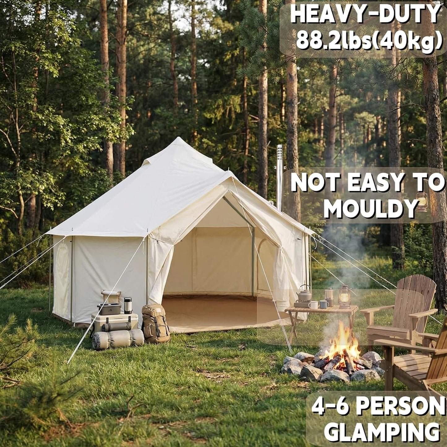 DANCHEL OUTDOOR B6 4 Season Glamping Wall Tent w/Large Wood Stove Camping, No Center Pole, Higher Side Wall,900D Flame Retardant Oxford for 6-8 Person Yurt Cabin Tent,16.4ft/5m