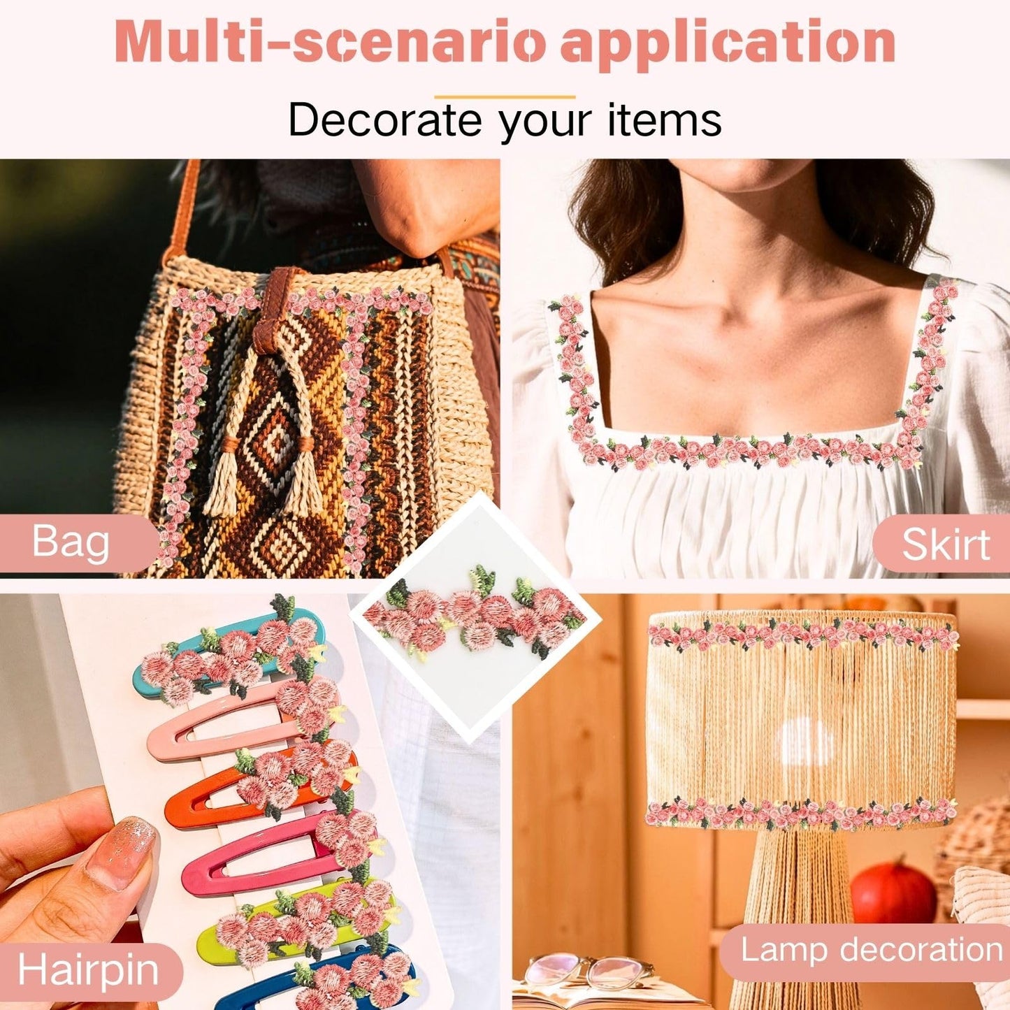 Bijou Joon 16 Yards Skin Pink Lace Trim Ribbon Floral Ribbon Floral Pattern Embroidered Lace Trim Applique DIY for Sewing Edge Craft Decorative Vestidos Garment Wedding Dresses Embellishment