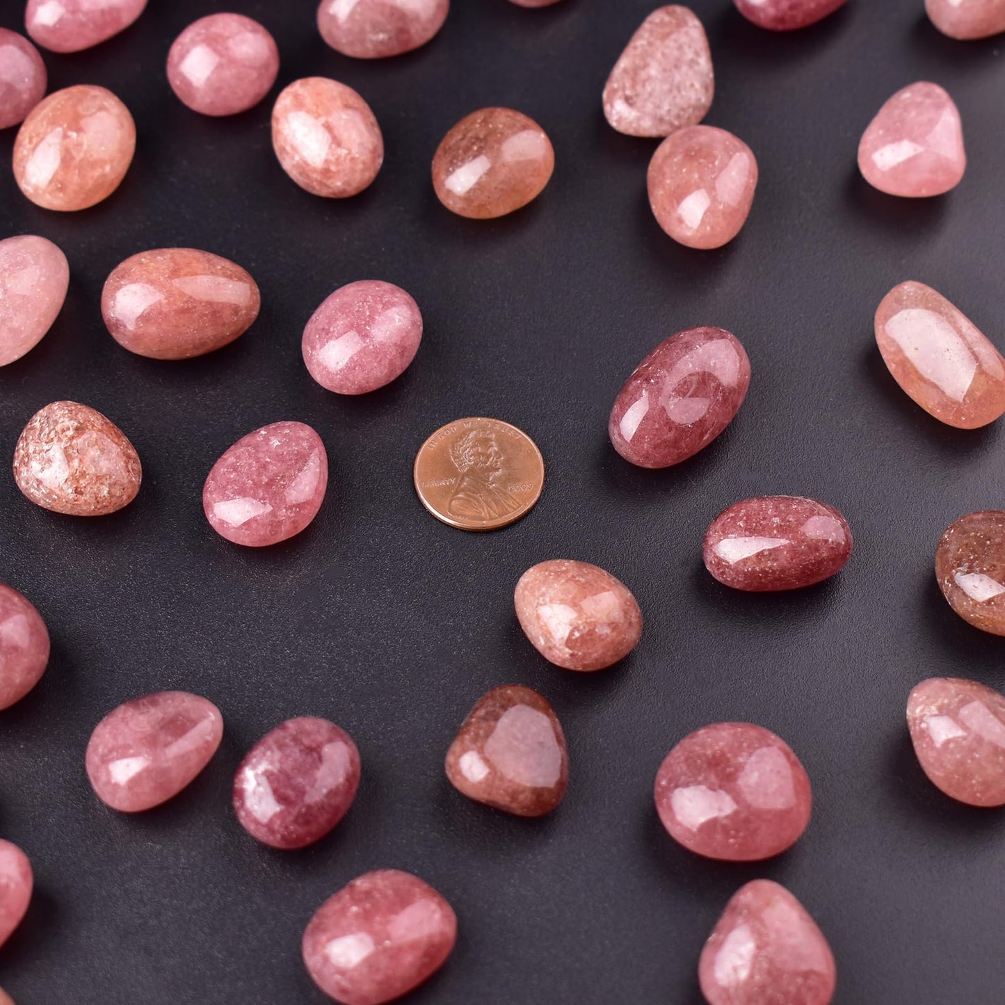 SigMntun Strawberry Quartz Healing Crystal Stone Set - 24 Pieces, 0.6" Natural & Polished Stones for Healing, Meditation, Reiki, Chakra, Crafting & Decoration