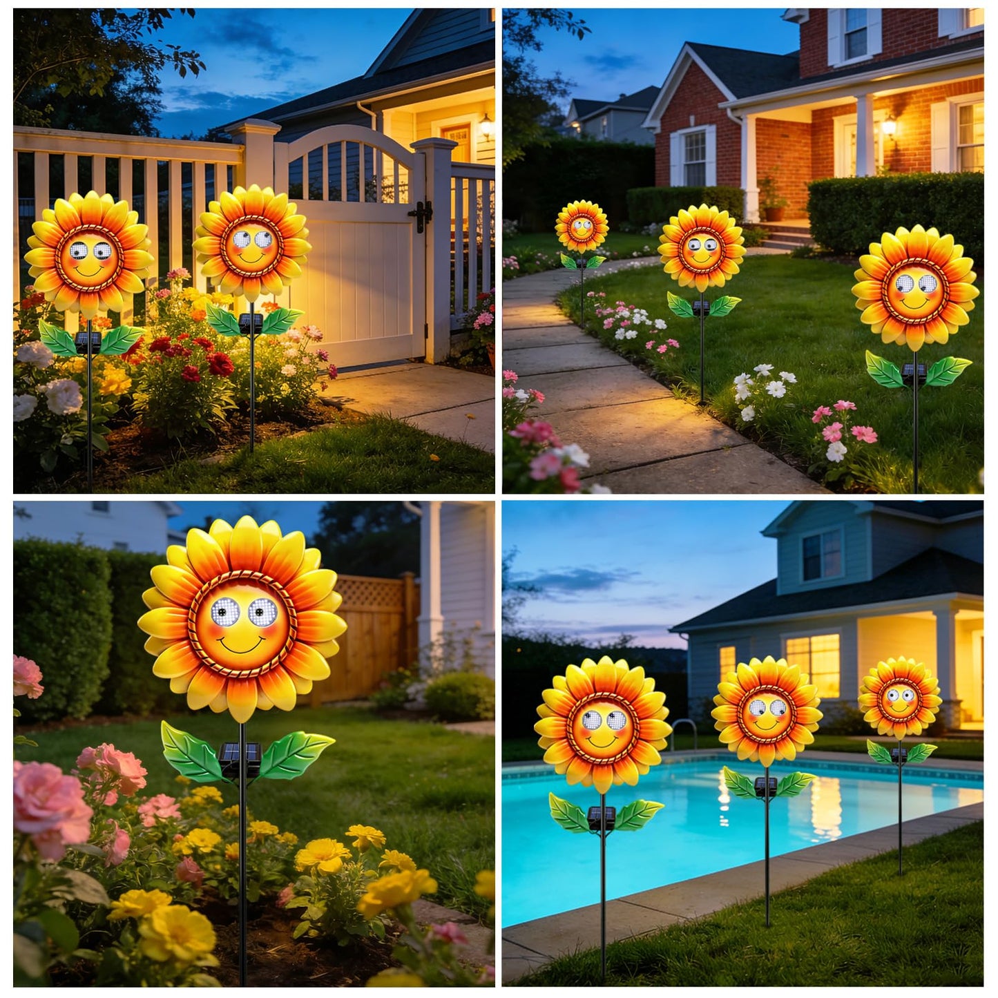 Solar Sunflower Garden Stake with Moving Eyes, Metal Flower Solar Garden Decor Outdoor, Mother's Day Garden Gift for Women Mom, Waterproof Animated Sunflower Yard Decoration for Lawn Patio Pathway