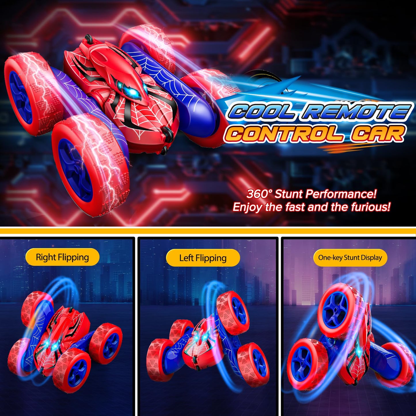 Yeriayha RC Cars Toys for 3 4 5 6 7 8 9 10 Year Old Boys,Double Sided 360° Flip 4WD Remote Control Car 2.4GHz Electric Rechargeable Toys for Ages 4-6 5-7 for Birthday Christmas Basket Stuffers