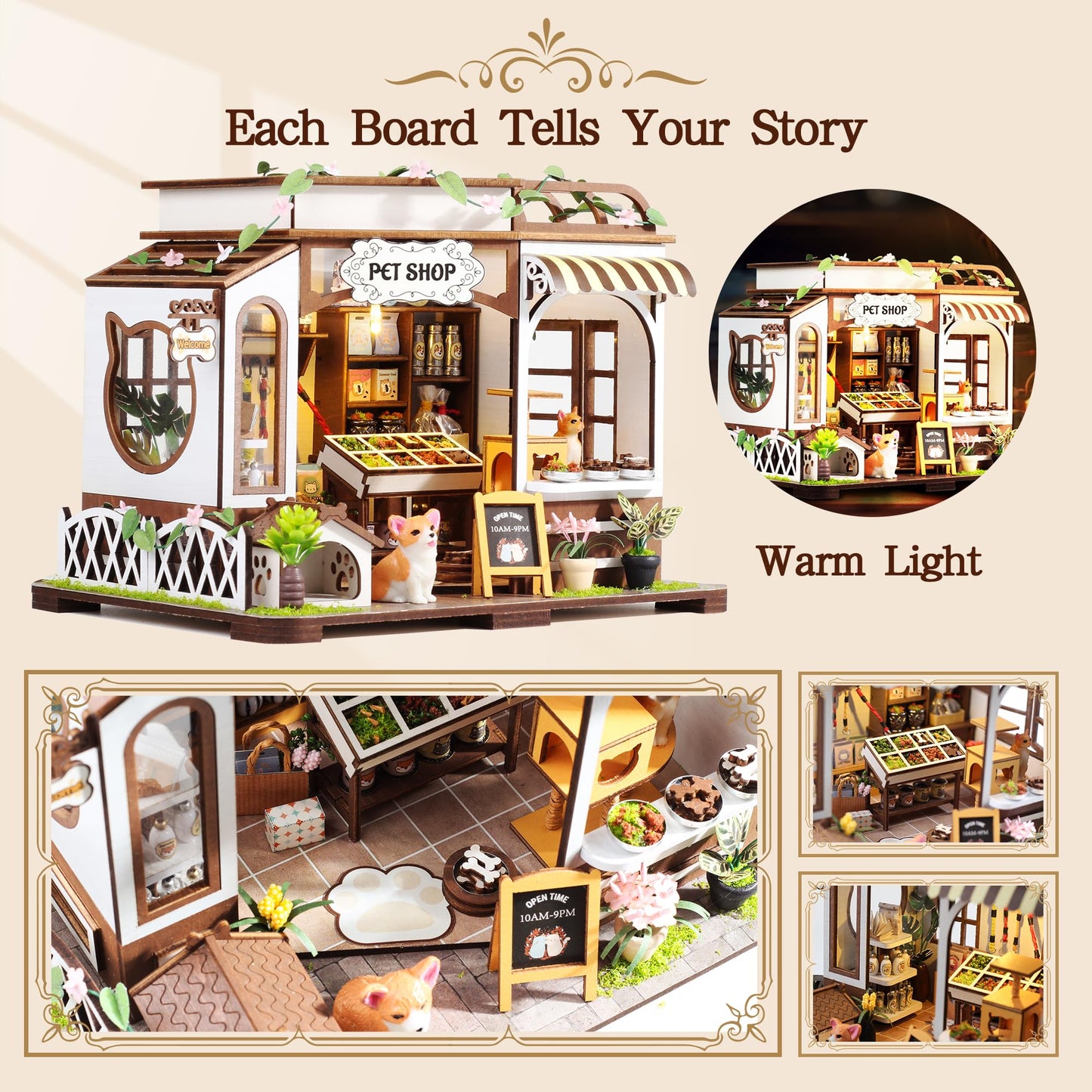DIY Miniature House Kit- Miniature House Kit Adults Pet Shop Tiny House Kit Tiny Home Kit Birthday Gifts 3D Wooden Puzzle Home Decoration, Book Nook Kit for Adults Dollhouse Booknook