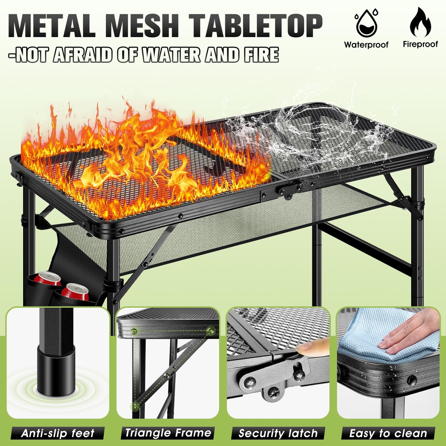Ciavca Upgraded Folding Grill Table - Metal Portable Camping Table, 2 Height Adjustable Max 22", Lightweight Foldable for Outside BBQ 24"x15.8"