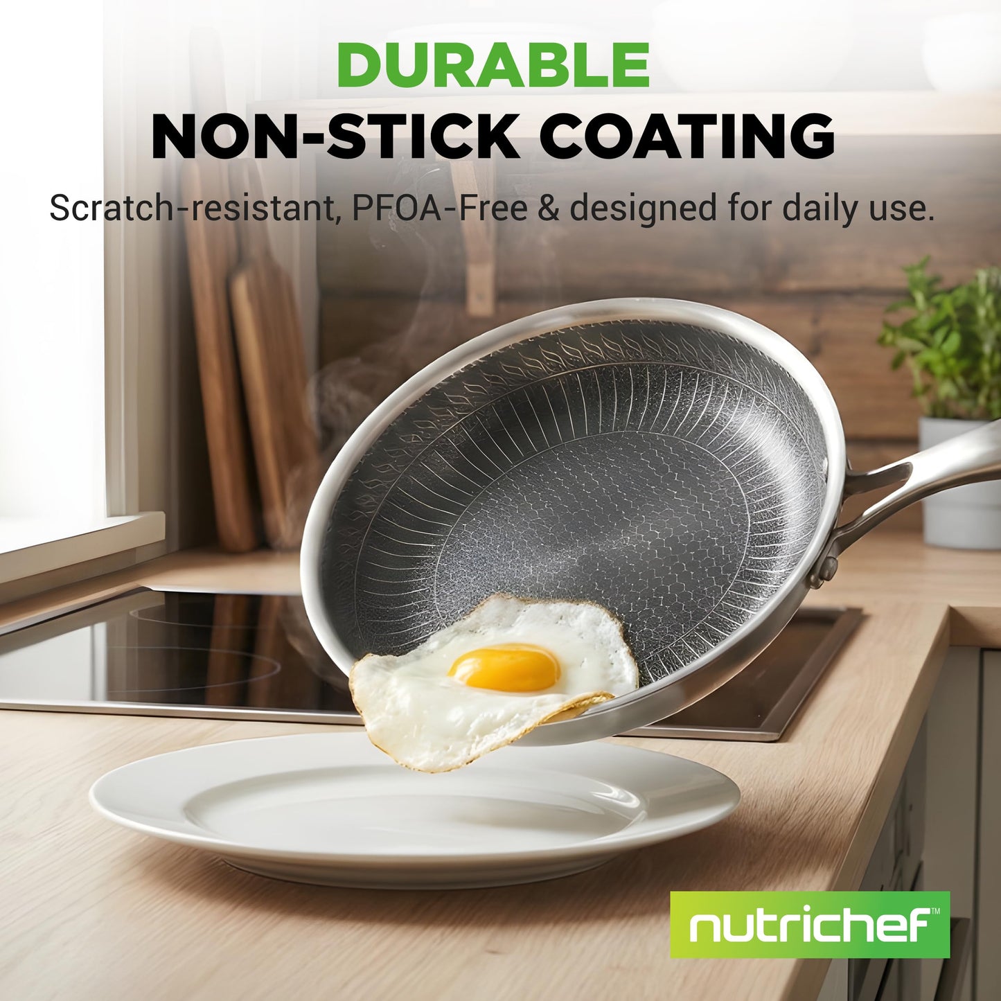 NutriChef 8-Piece Triply Cookware Set Stainless Steel - Triply Kitchenware Pots & Pans Set Kitchen Cookware, Non-Stick Coating - Sauce Pot, Stew Pot, Cooking Pot, Frying Pan, Lids - NC3PLY8Z