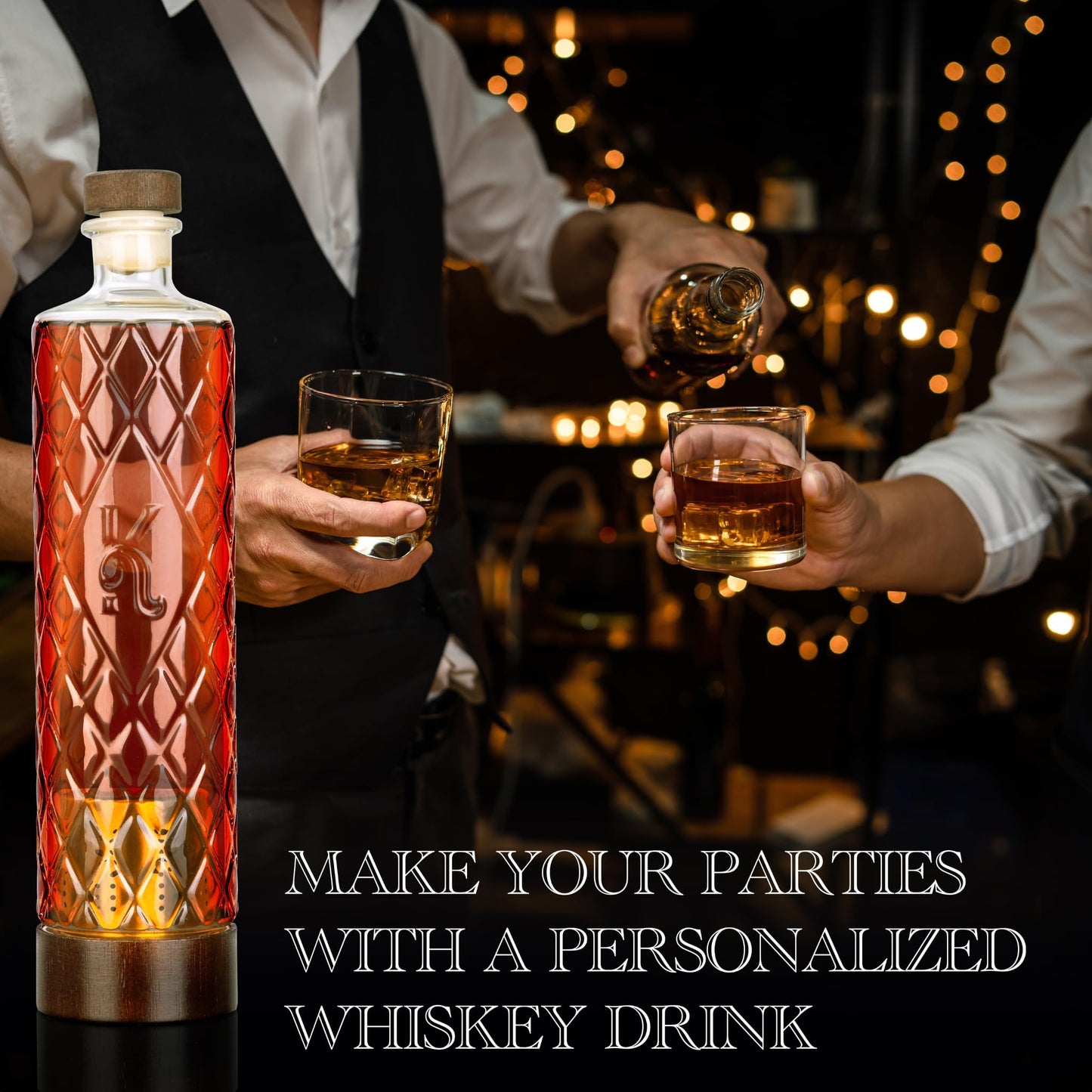 DIY Whiskey Gifts for Men - DIY Whiskey Infusion Set - Whiskey Making Kit - Decanter Set with Botanicals & Wood Chips - Bourbon Decanter & Birthday Gifts for Men