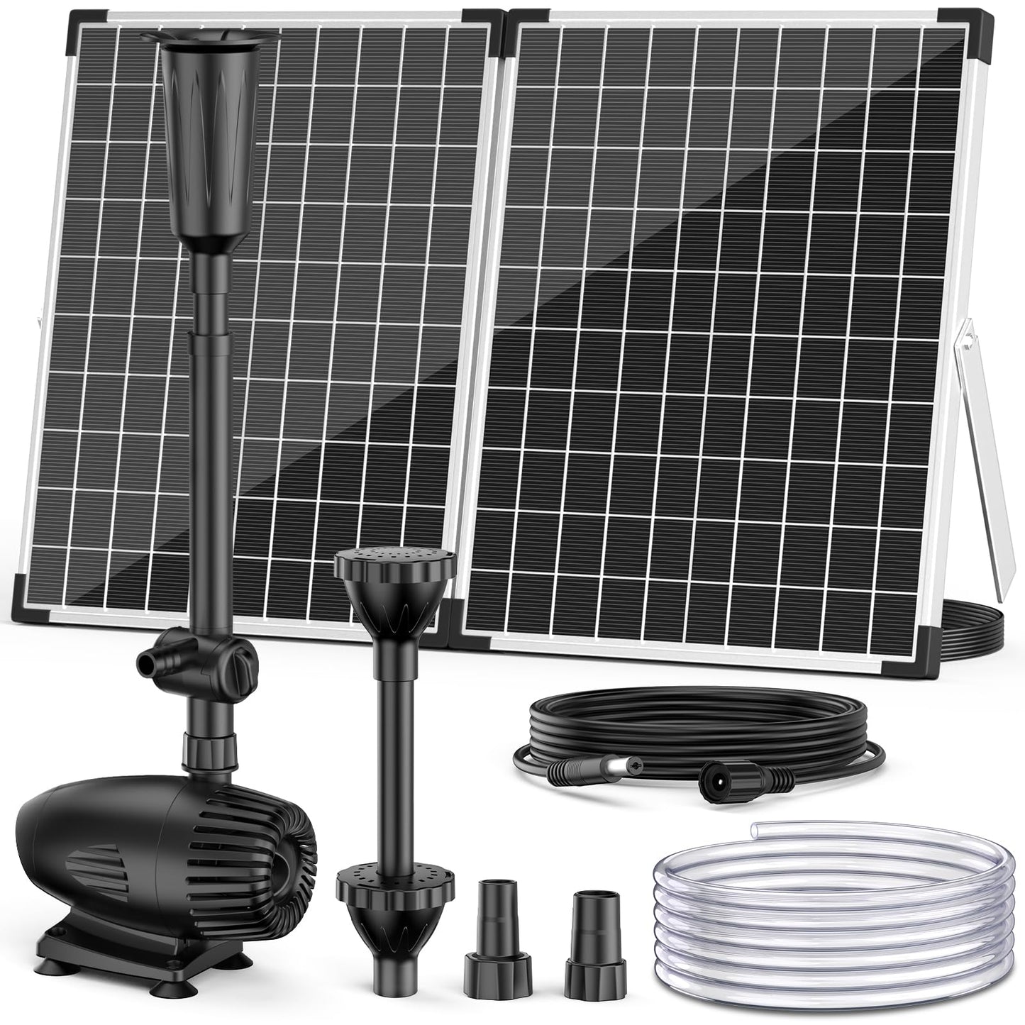 NFESOLAR 55W Solar Fountain Pump, 580GPH Solar Pond Pump with Dry-Run Protection, Foldable Solar Panel, 16.5FT Cord, 10FT Extension Cable, PVC Tubing for Outdoor Ponds, Waterfall, Garden, Hydroponics