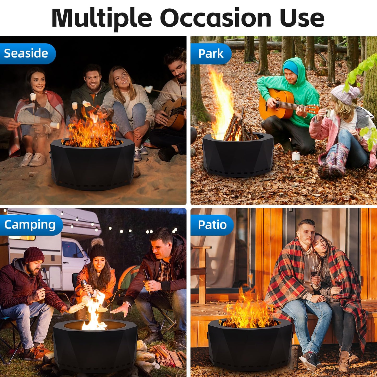 Permade Smokeless Firepit Outdoor-25 Inch Large Smokeless Fire Pits for Outside with Handles, Portable Low Smoke Metal Wood Stove for Camping, Patio, Backyard, Garden, Picnic-XL