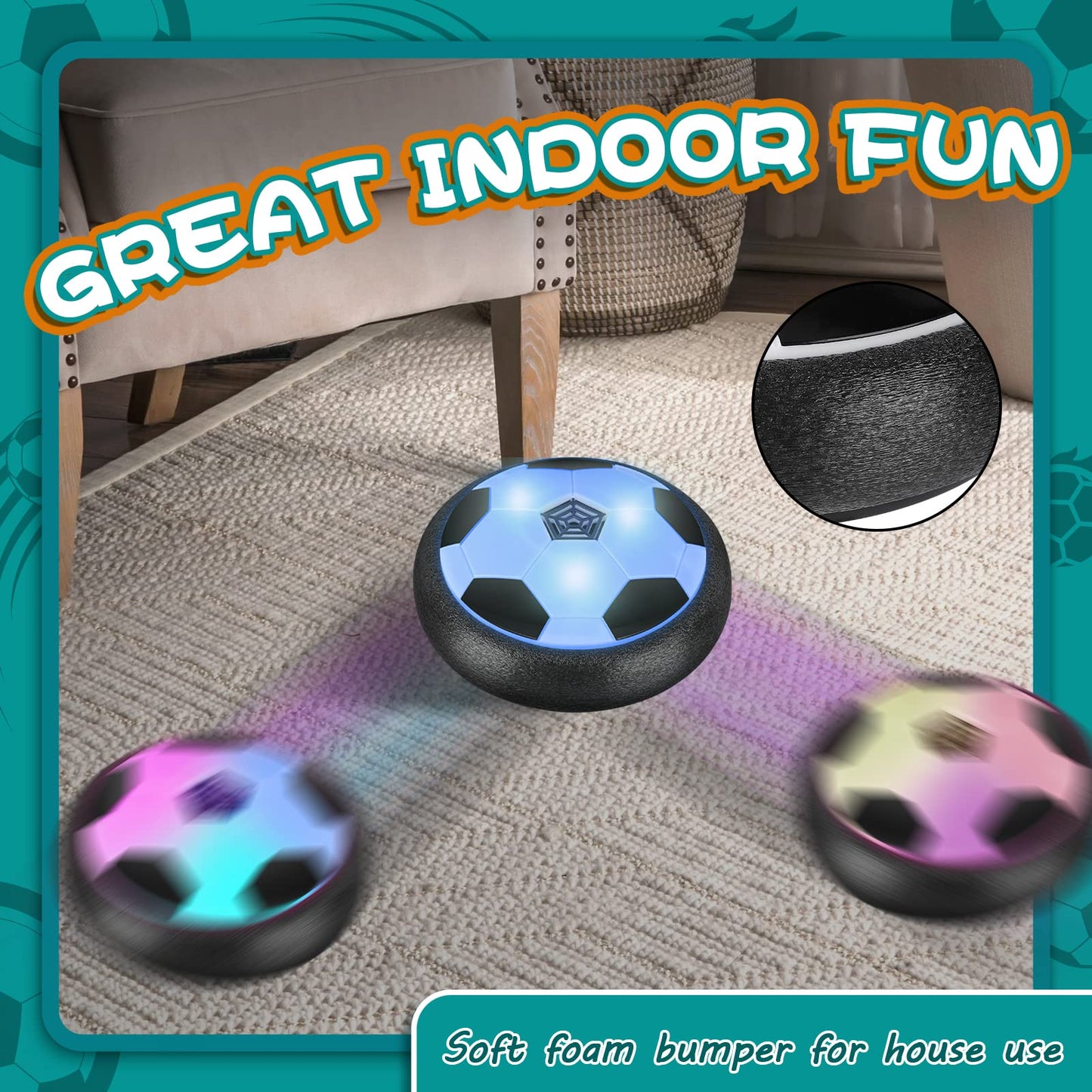 Ocditikl 2 Pack Hover Soccer Ball with 8 Pcs Batteries, Air Floating Soccer Toy with LED Lights & Foam Bumper, Indoor Games for Kids 4-8-12, Birthday Toys for 3 4 5 6 7 8 9 Year Old Boys Girls