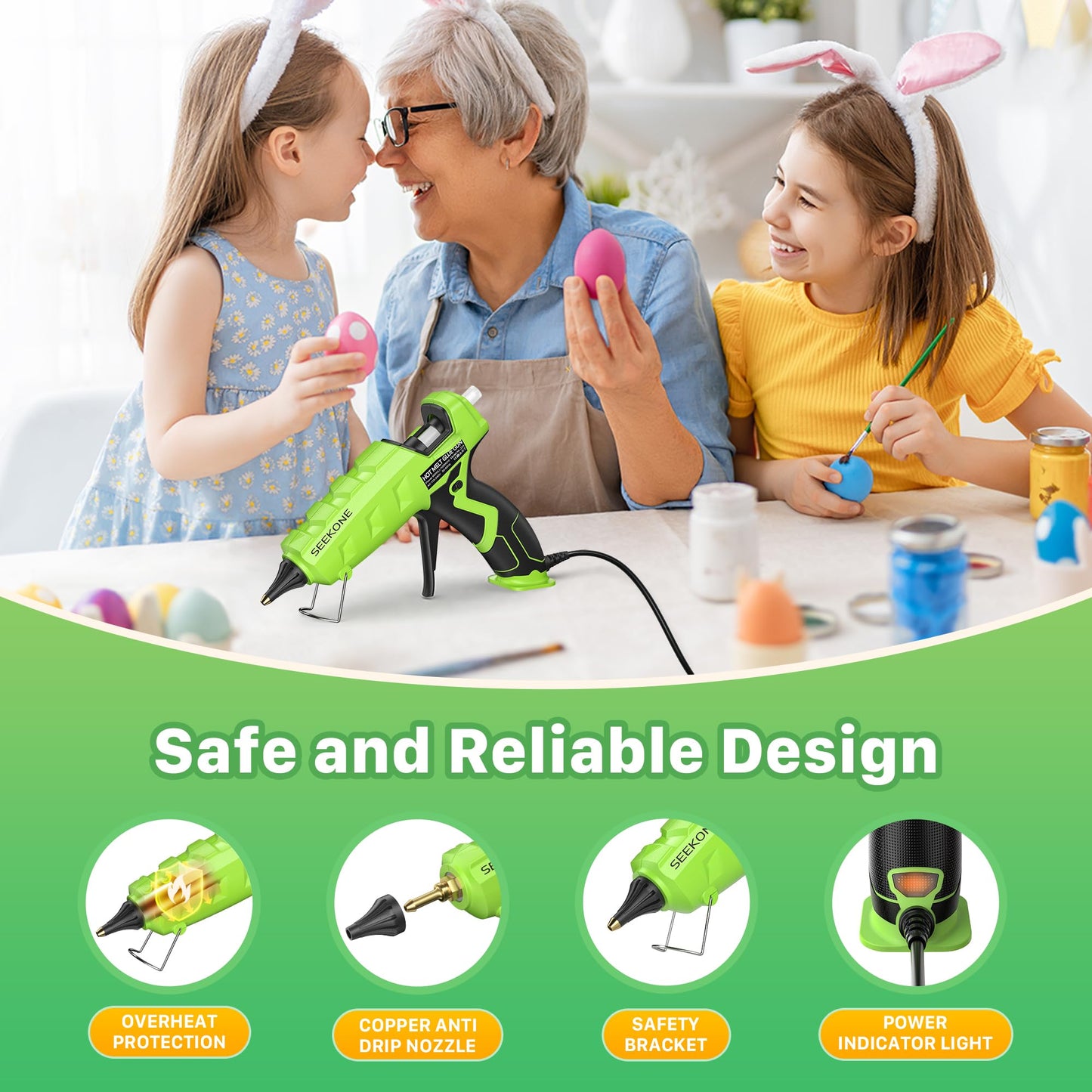 SEEKONE Full Size Hot Glue Gun, 60/100W Dual Power Large Glue Gun with 20 Pcs Premium Glue Sticks, High Temp Heavy Duty Industrial Glue Gun Kit for Quick Home Repairs, Arts, Crafts, DIY, Sealing