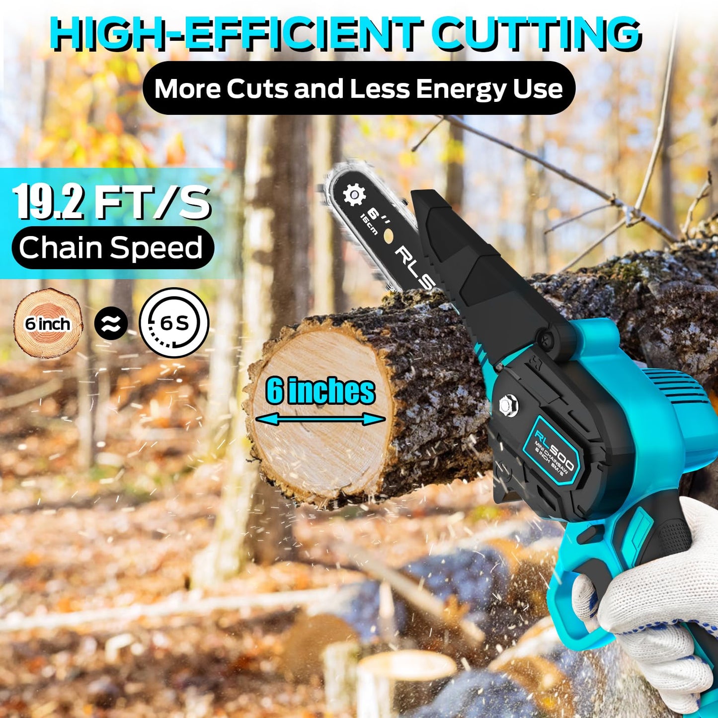 RLSOO Mini Chainsaw 6 Inch Cordless, Battery Powered Electric Handheld saw, Tree Trimmer Wood Branch Cutter for Household and Garden, Perfect for Woman, Seniors, Beginners, Seasoned Pros