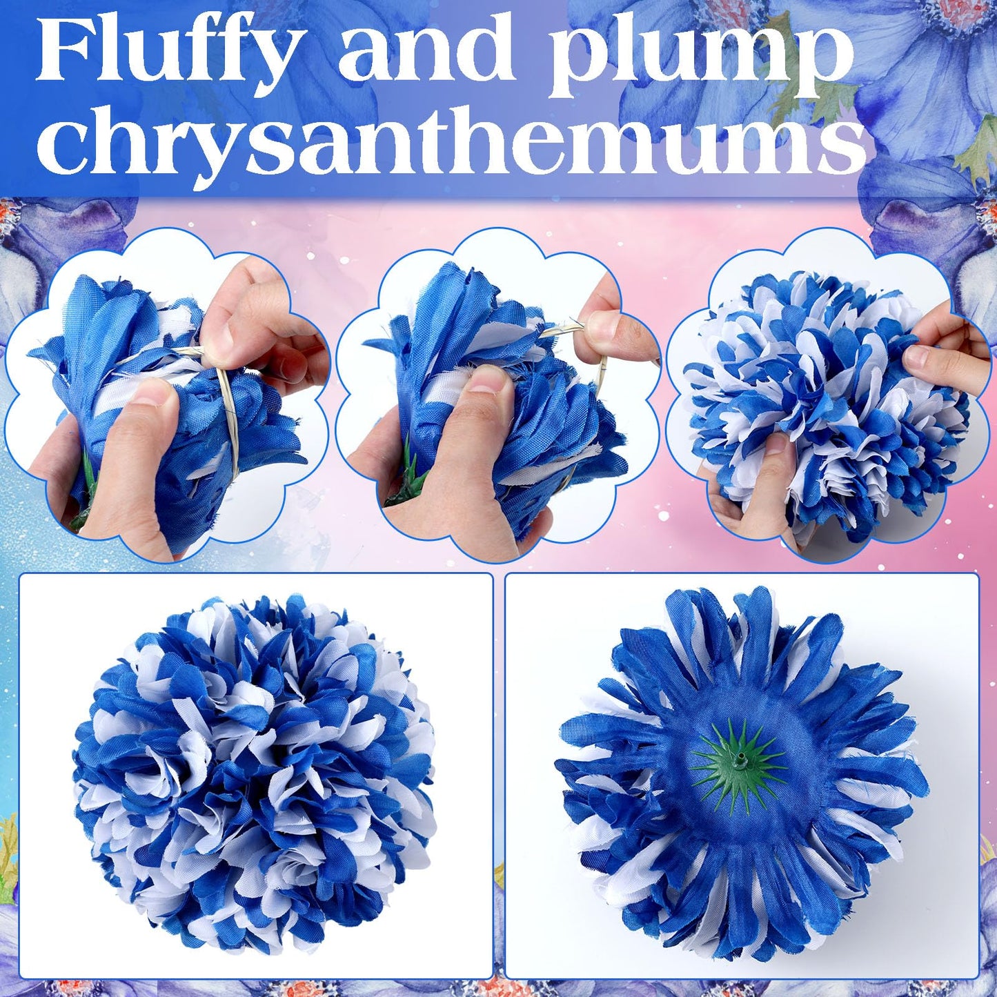 Knitgrip 3 Pcs Blue and White Homecoming Mum Flowers 6.5" Silk Homecoming Mum Supplies Trinkets 21 Layers Artificial Flowers Kits for Back to School Week Party Decorations