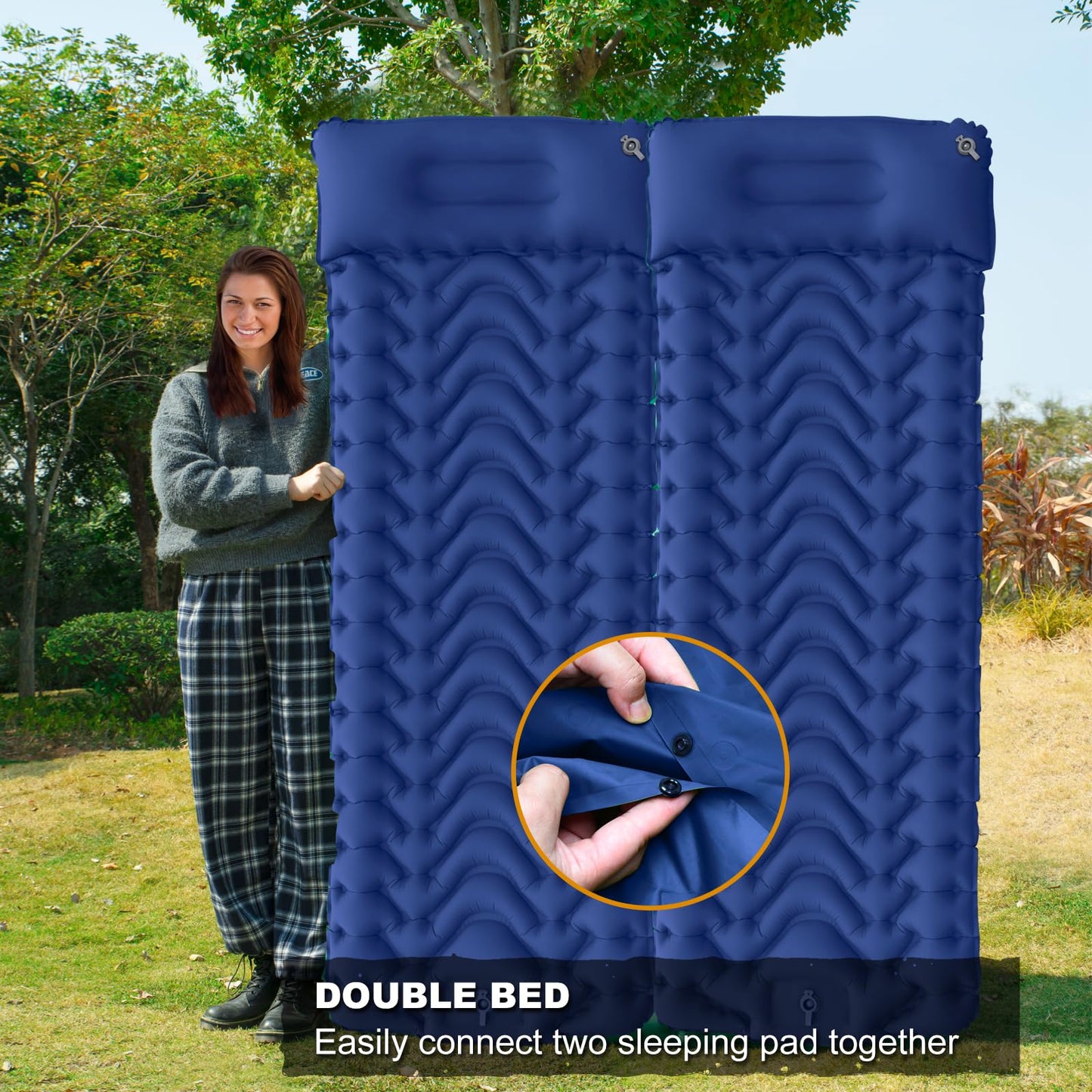 MEETPEAK Sleeping Pad, Extra Thickness Inflatable Camping Sleeping Mat with Pillow Built-in Foot Press, Compact Ultralight Camping Air Mattress for Backpacking, Hiking, Tent