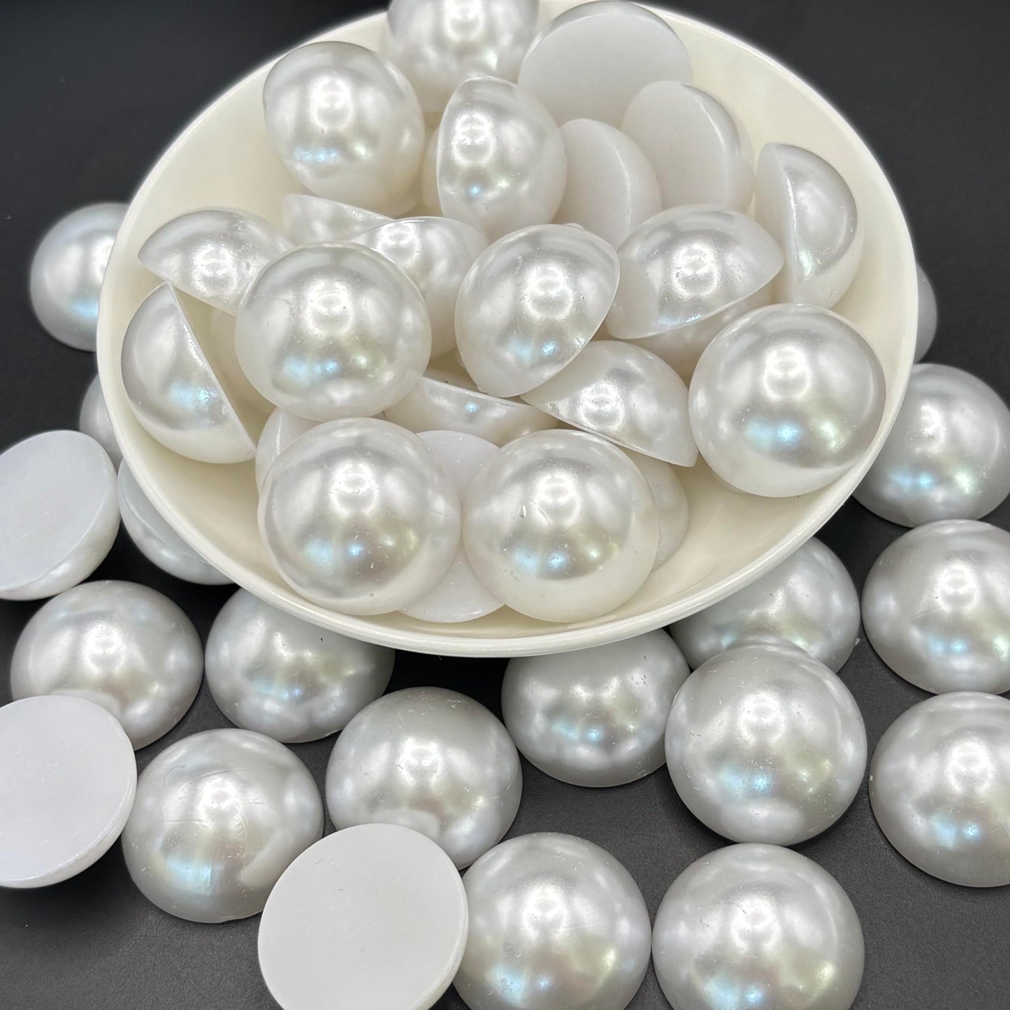 Sqqzuie 50PCS 25mm Ivory Flatback Pearls, Half-Round ABS Pearls for DIY Crafts, Nail Art, Jewelry Making Shoes Clothes Bags (White, 25mm)