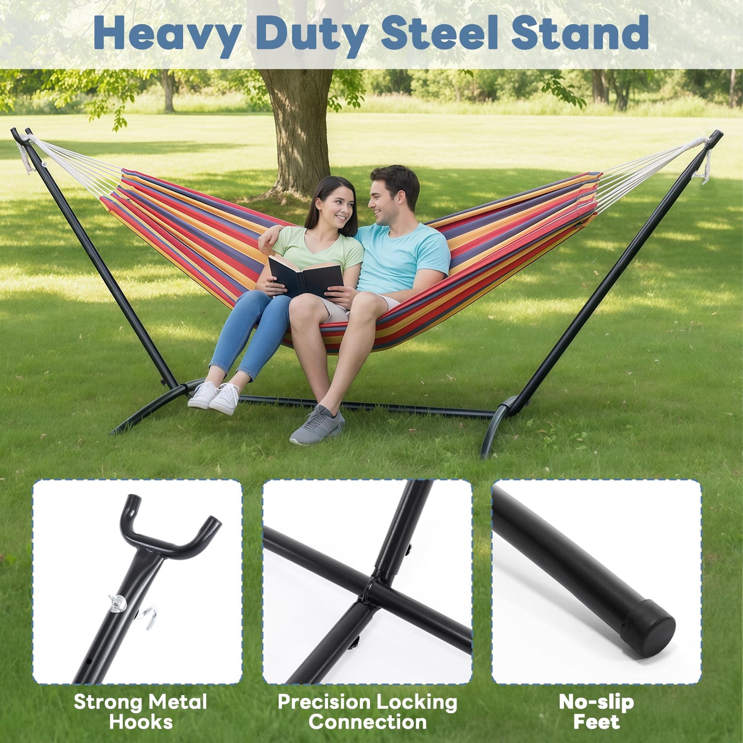 DUMOS Hammock Stand Only, Heavy Duty Hammock Stands for Double 2 Person, Portable Steel Stand for Outside Garden Backyard Patio Pool Beach with Carrying Case