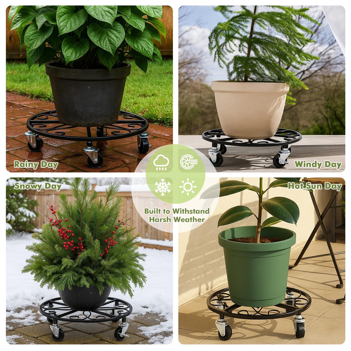 6 Pack Plant Caddy with Wheels 11.8 Inch Rolling Plant Stand for Large Plants Heavy Duty Plant Rollers Metal Plant Dolly Rustproof Planter Stand Wrought Iron Plant Stands Flower Cart Indoor Outdoor