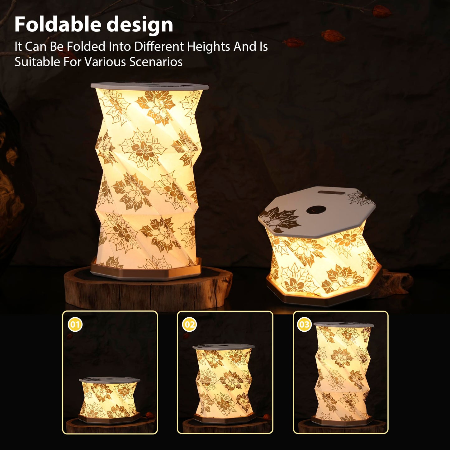 ZBOLE Birthday Flower Folding Rotating Lamp - December Christmas Rose, Rechargeable Folding Paper Light, Elegant Gift Box – Ideal Anniversary, Birthday Gift for Women, Mom, Sister, Grandma-White