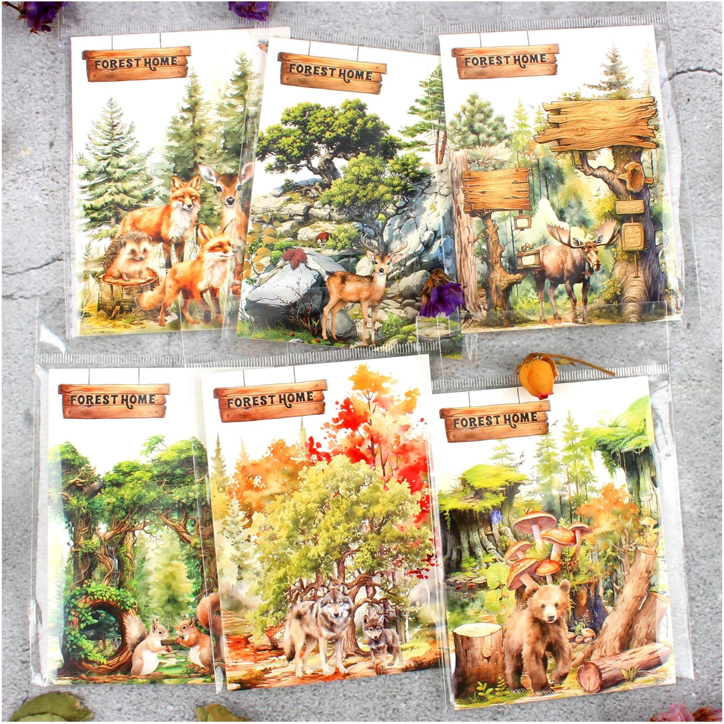 Dwpetzo 150Pcs PET Forest Landscape Stickers for Journaling and Scrapbooking, 6 Themes with Pine Trees Woodland Animals Wooden Stumps Moss Nature Scene Stickers for Junk Journal Supplies, Collage