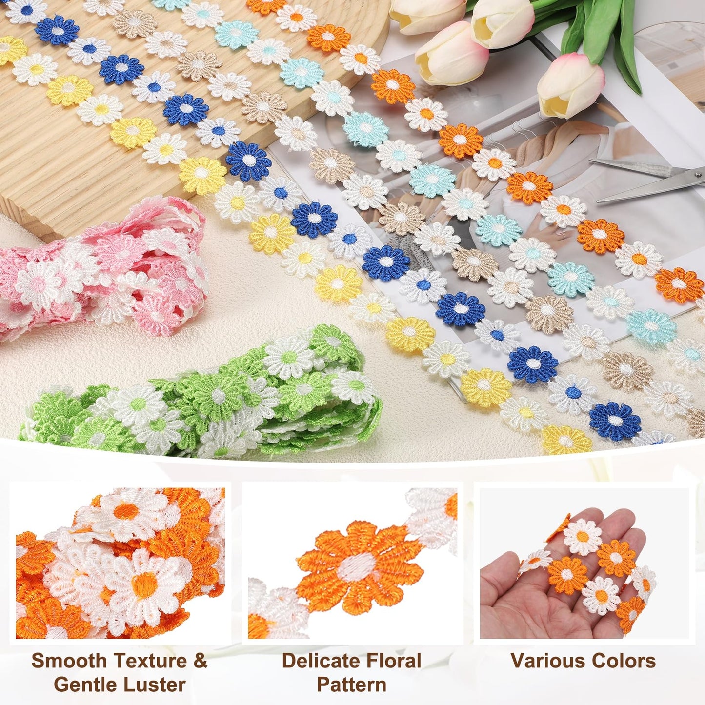 uxcell Flower Lace Trim, 5 Yards 1 Inch Wide Delicate Floral Edge Lace Trim Ribbon DIY Handmade Patchwork Ribbon Sewing Supplies Crafts, Orange-White