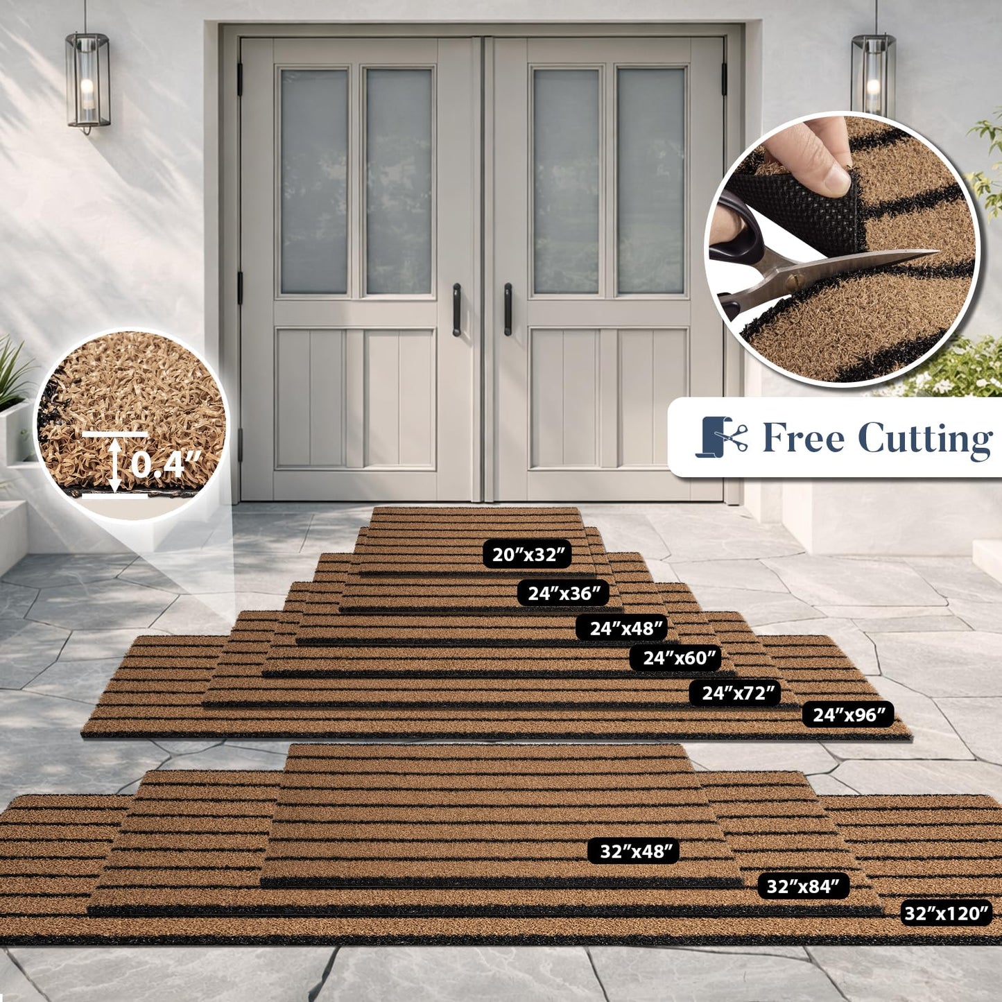 DOMUSTEX Outdoor Front Door Mat 24" x 60", Dirt Trapping Outside Entrance Runner Rug, Non Slip, Heavy Duty Commercial Rug for Patio, Balcony, Garage, Traffic Area, Office, Roll Packing