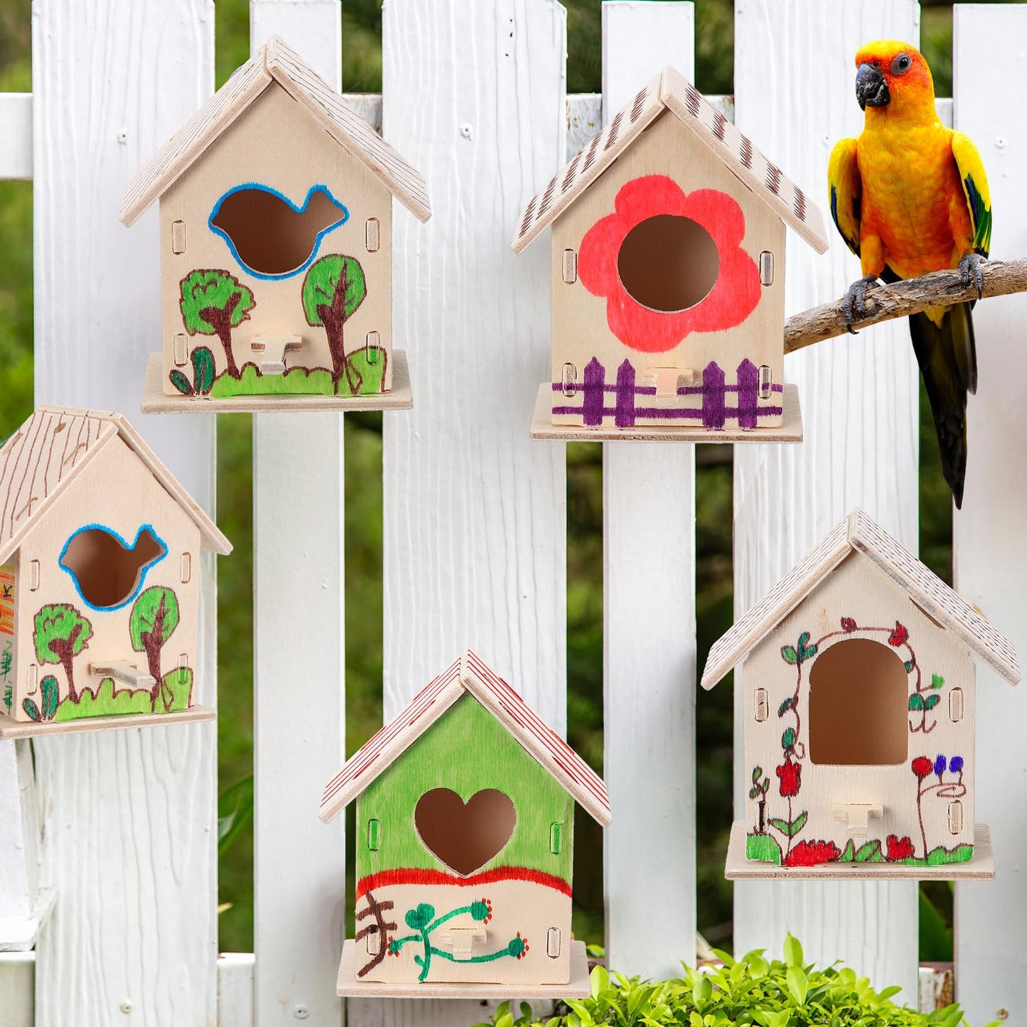 Outus 24 Pcs Wooden DIY Birdhouse Kits for Kids to Build, 4 Shapes Birdhouse Kit Wooden Unfinished with Butterfly Sticker for Boy Girl Arts Crafts(Lovely)