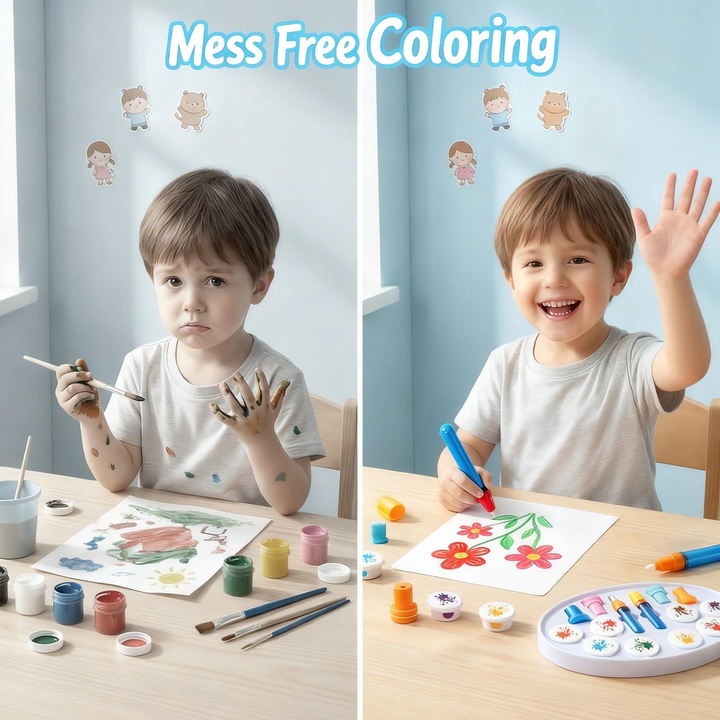 Xirtneduav 36-Piece Magic Brush Painting Set for Kids, Mess Free Art Station with Storage Base and Replaceable Brush Heads, Toddler Drawing Toys for Creative Learning Home & Travel, Gift for Boys Girl