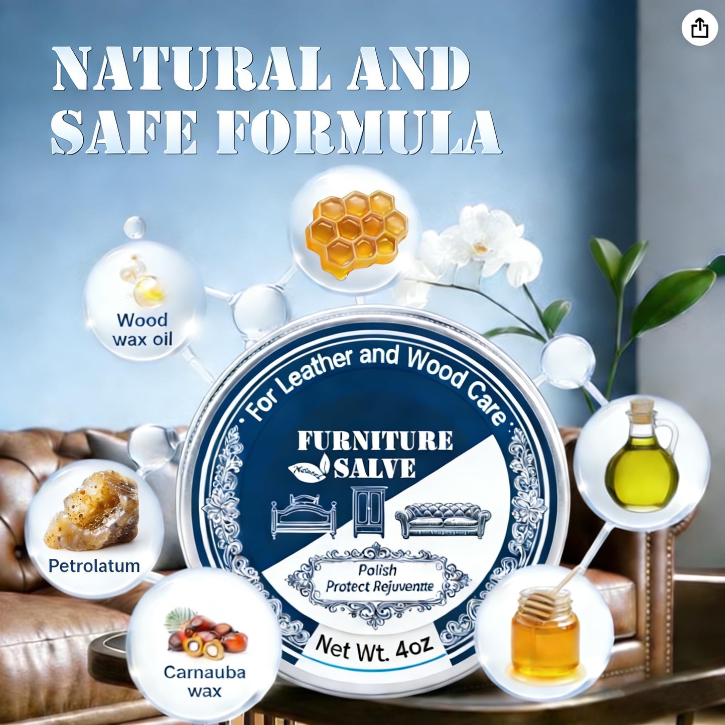 GGPR Leather & Furniture Repair Salve with Brush for Leather Wood, Original Leathers Recoloring Balm Wood Cleaner, Wood Polish Wax, Household Upholstery Maintenance Kit for Home, Sofa, Car Seats