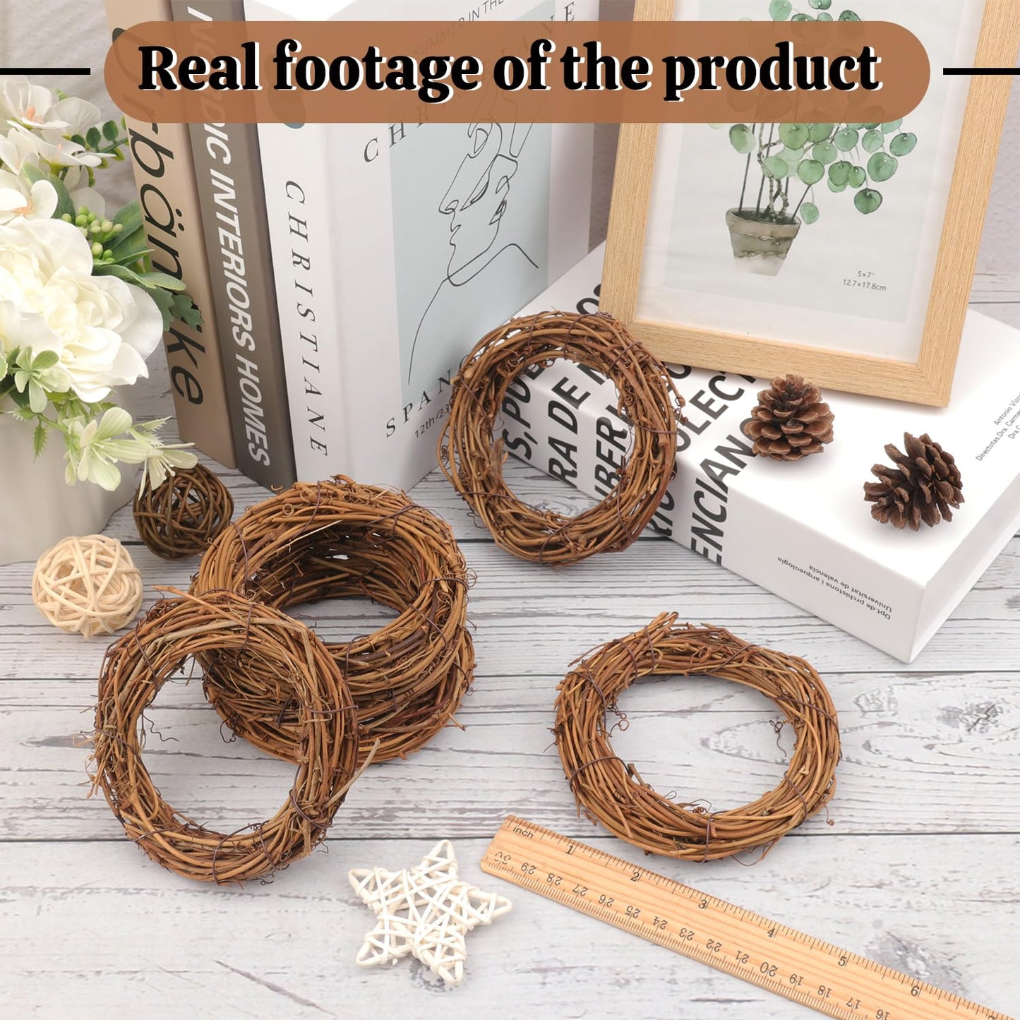 Yiksonyo 40 Pcs 4 Inch Natural Grapevine Wreath Set, Natural Rattan Wreath,Hand-Woven 4 Inch Vine Branch Wreaths, Perfect for DIY Crafts, Christmas Decorations, and Wedding Supplies